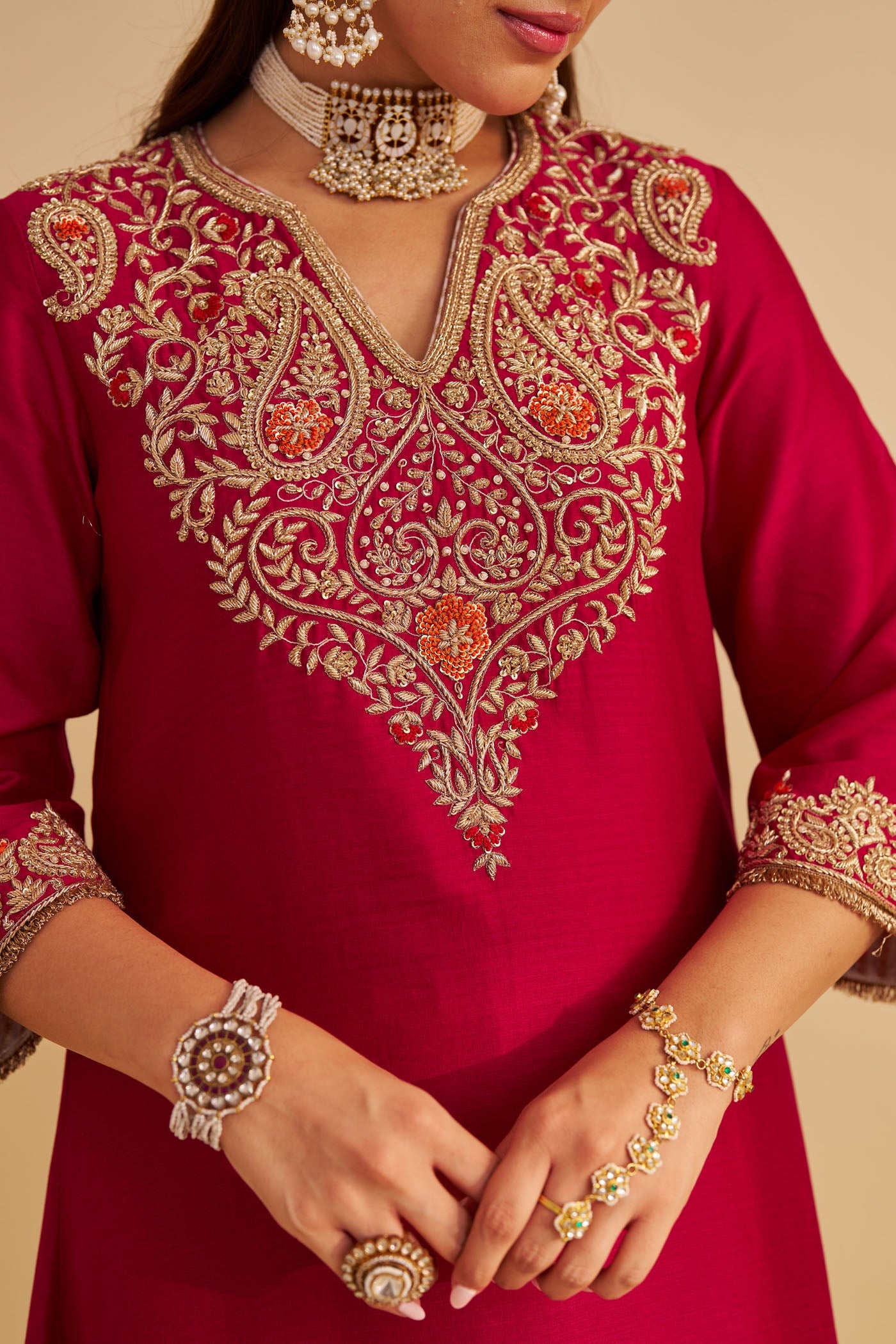 Areefa - Dabka Zardozi Embroidered Rich Banarasi Hotpink Suit & Salwar