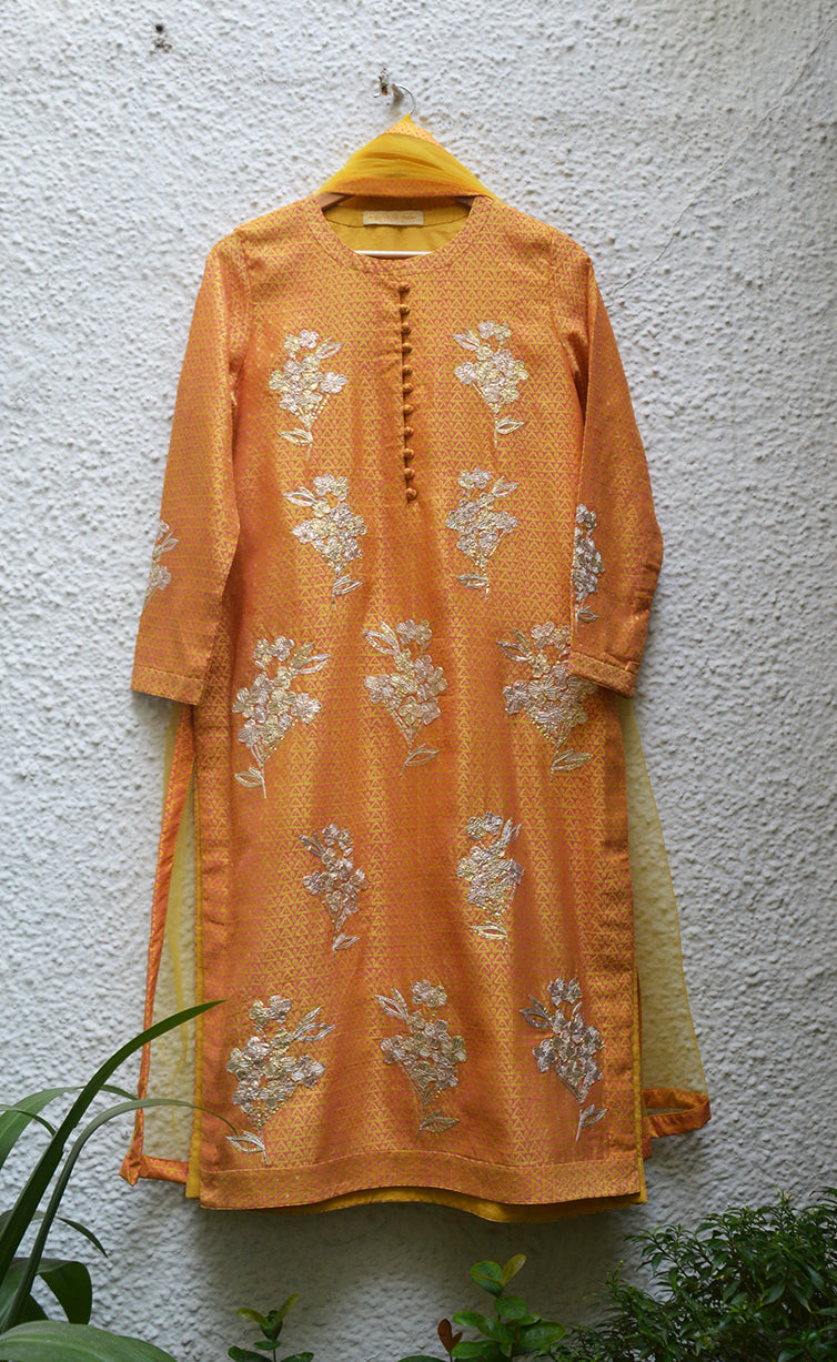 Mustard Pink Kurta Set