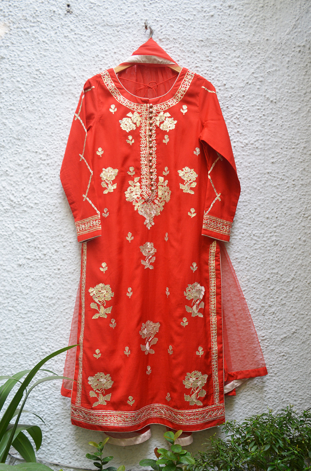 Red Yellow Kurta Set