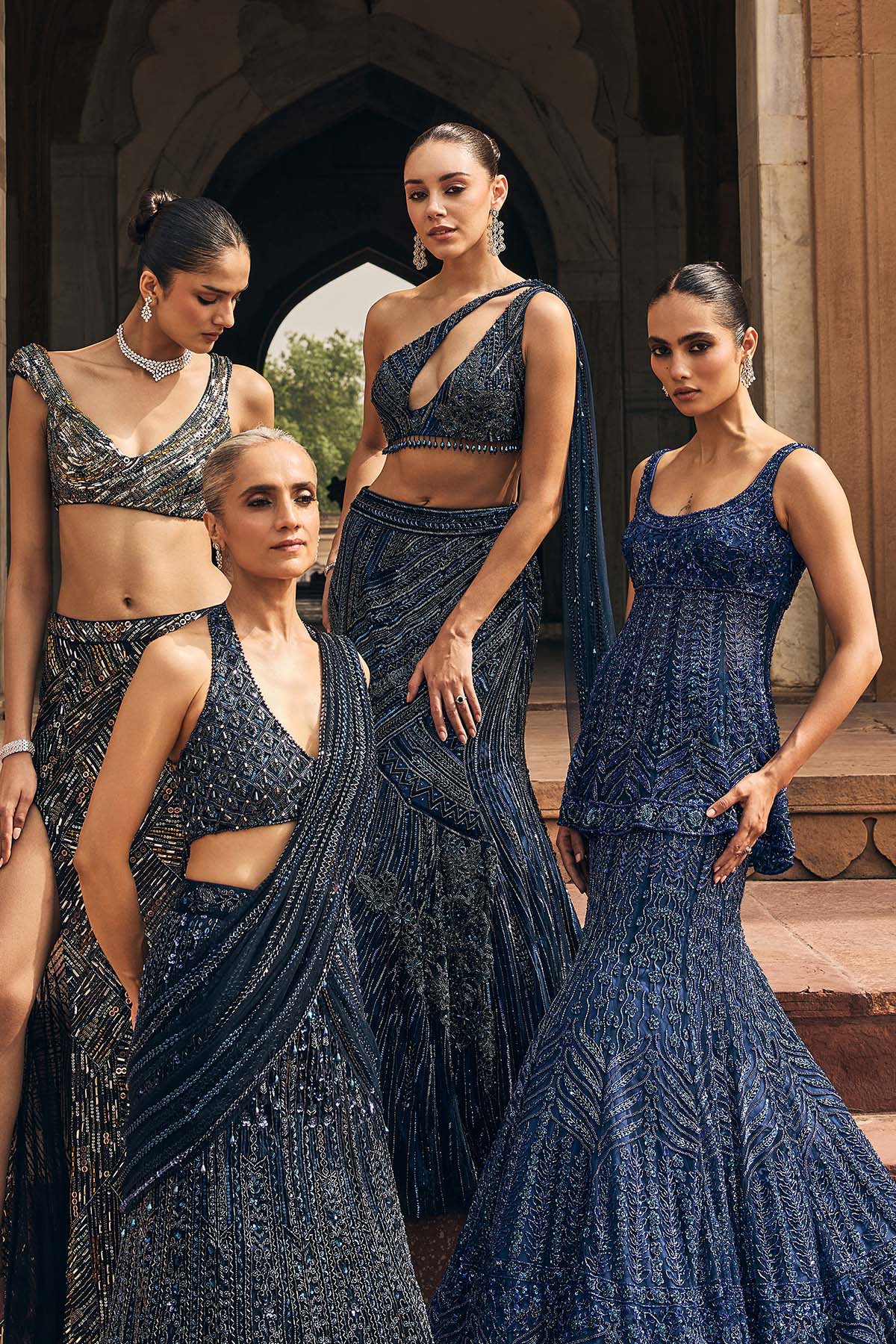 Midnight Blue Embellished Saree Set