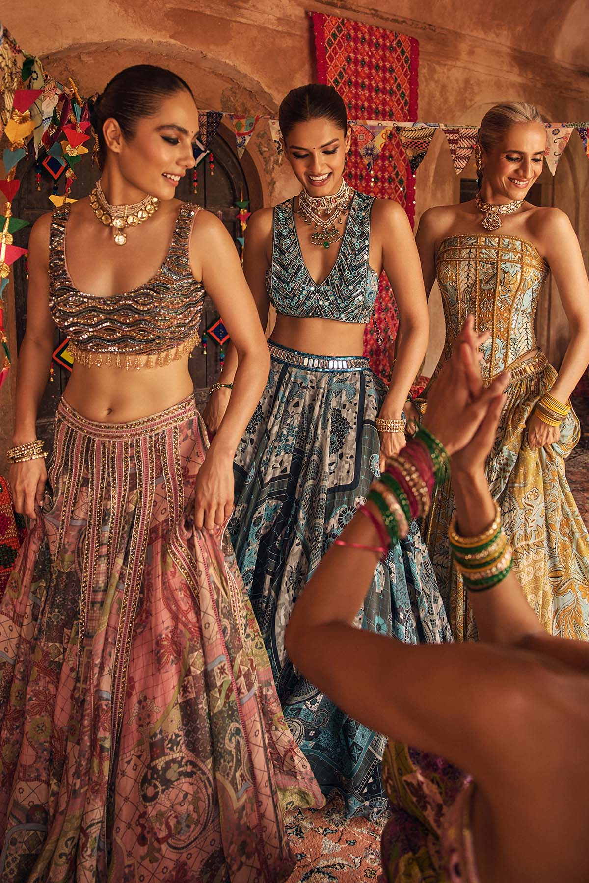 Yellow Floral Corset With Printed Lehenga & Tassel Dupatta Set