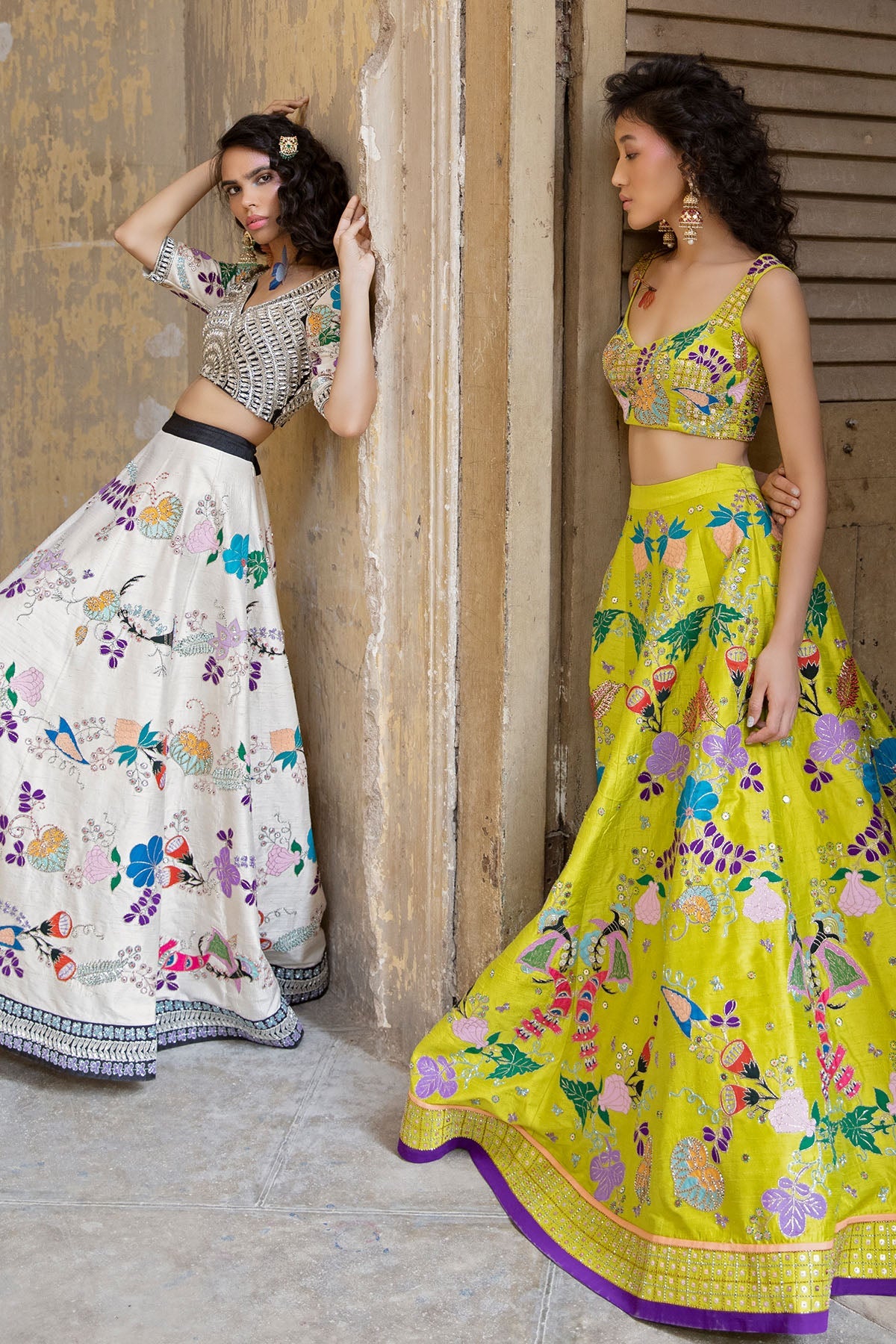 Limerazzo - Lime Raw Silk Lehenga Set