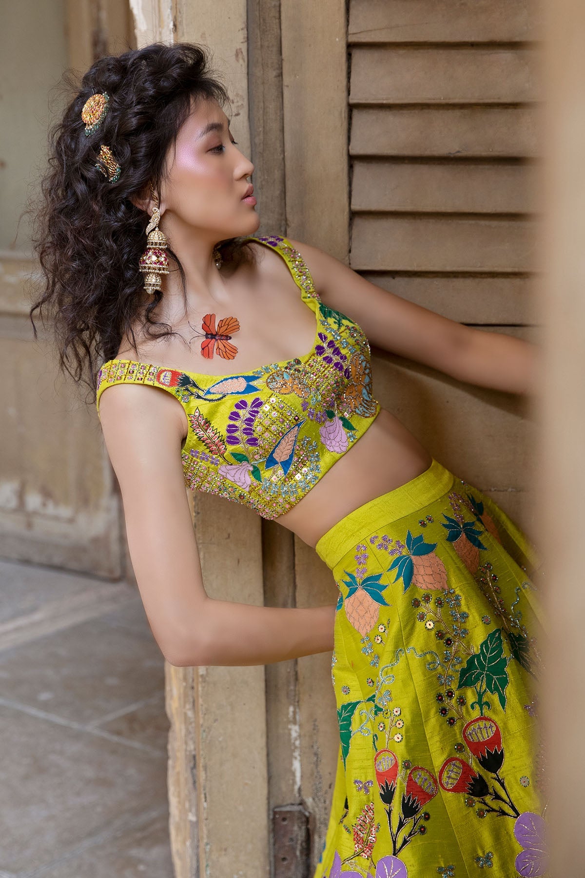 Limerazzo - Lime Raw Silk Lehenga Set