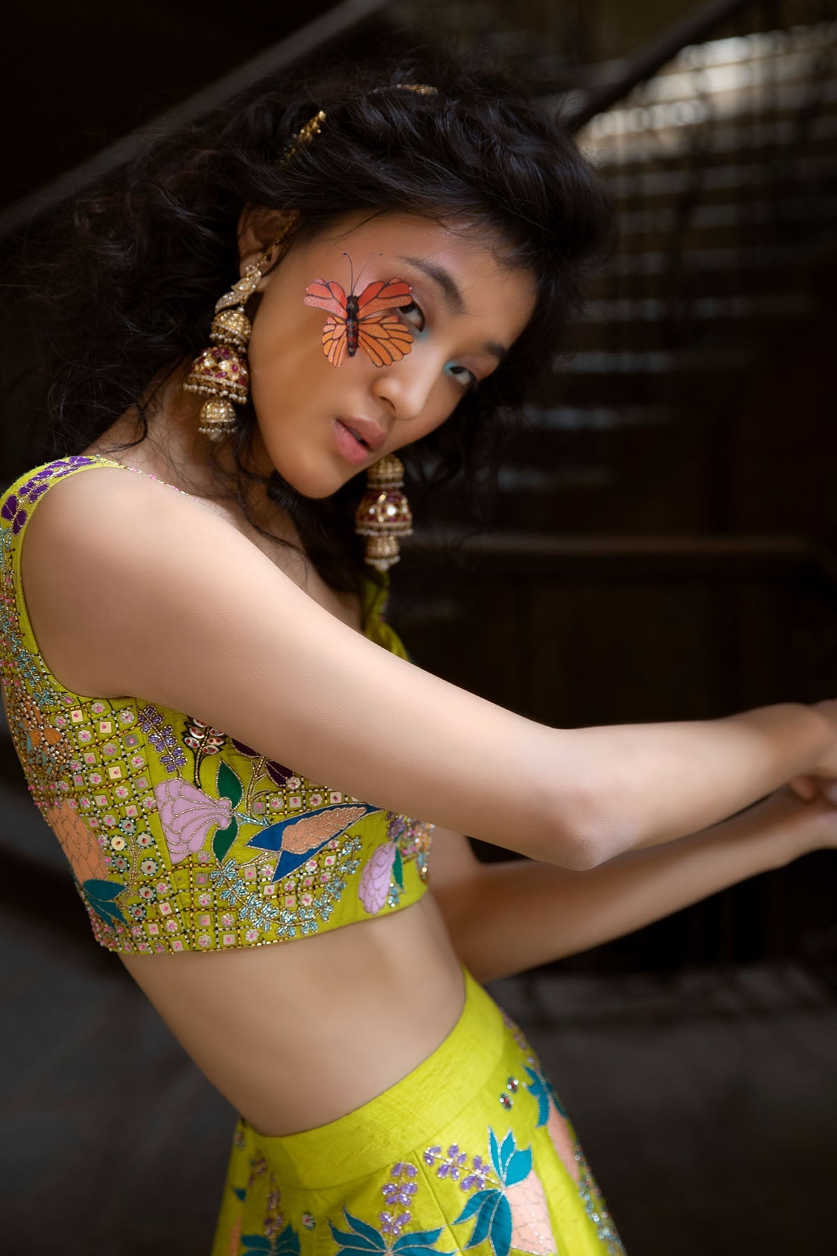 Limerazzo - Lime Raw Silk Lehenga Set