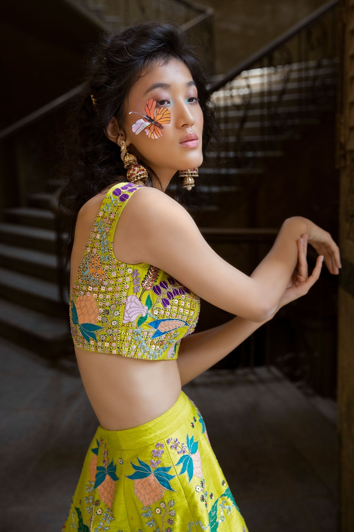 Limerazzo - Lime Raw Silk Lehenga Set