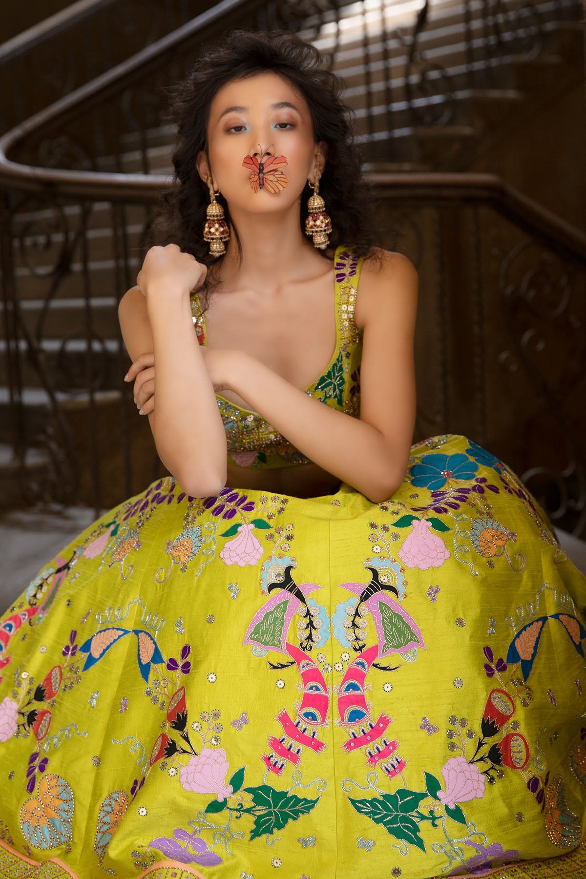 Limerazzo - Lime Raw Silk Lehenga Set