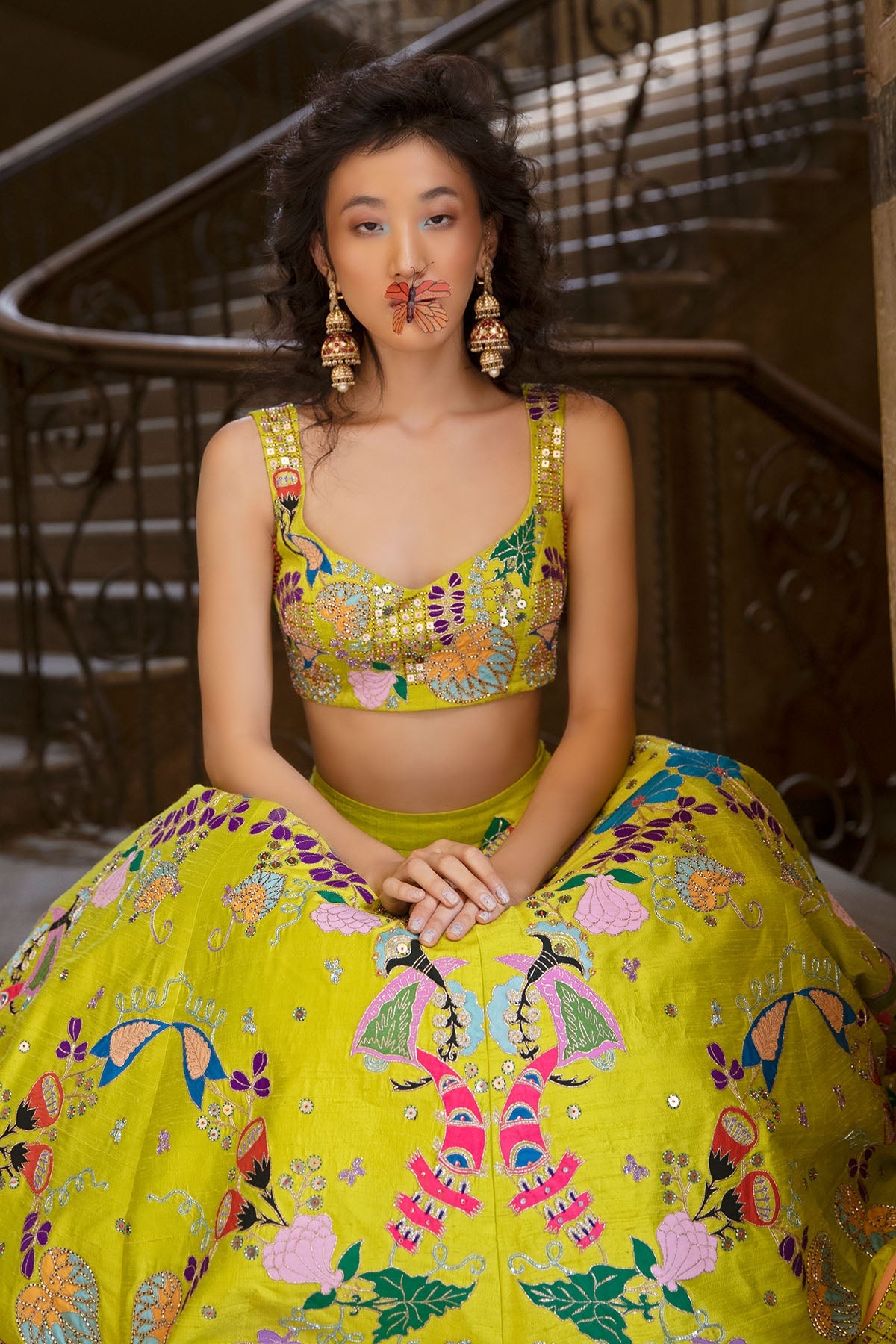 Limerazzo - Lime Raw Silk Lehenga Set