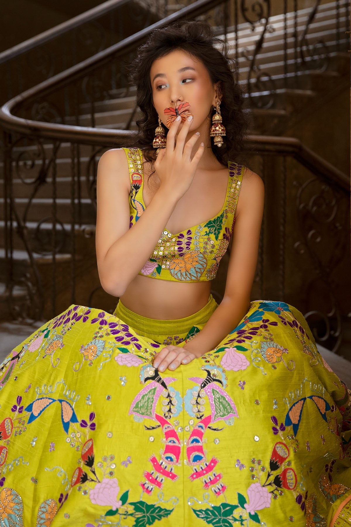 Limerazzo - Lime Raw Silk Lehenga Set