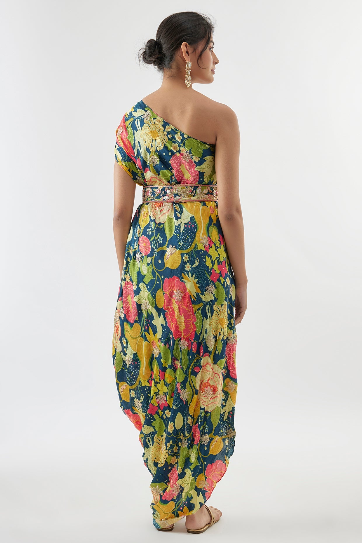 Eli one-shoulder dress with belt