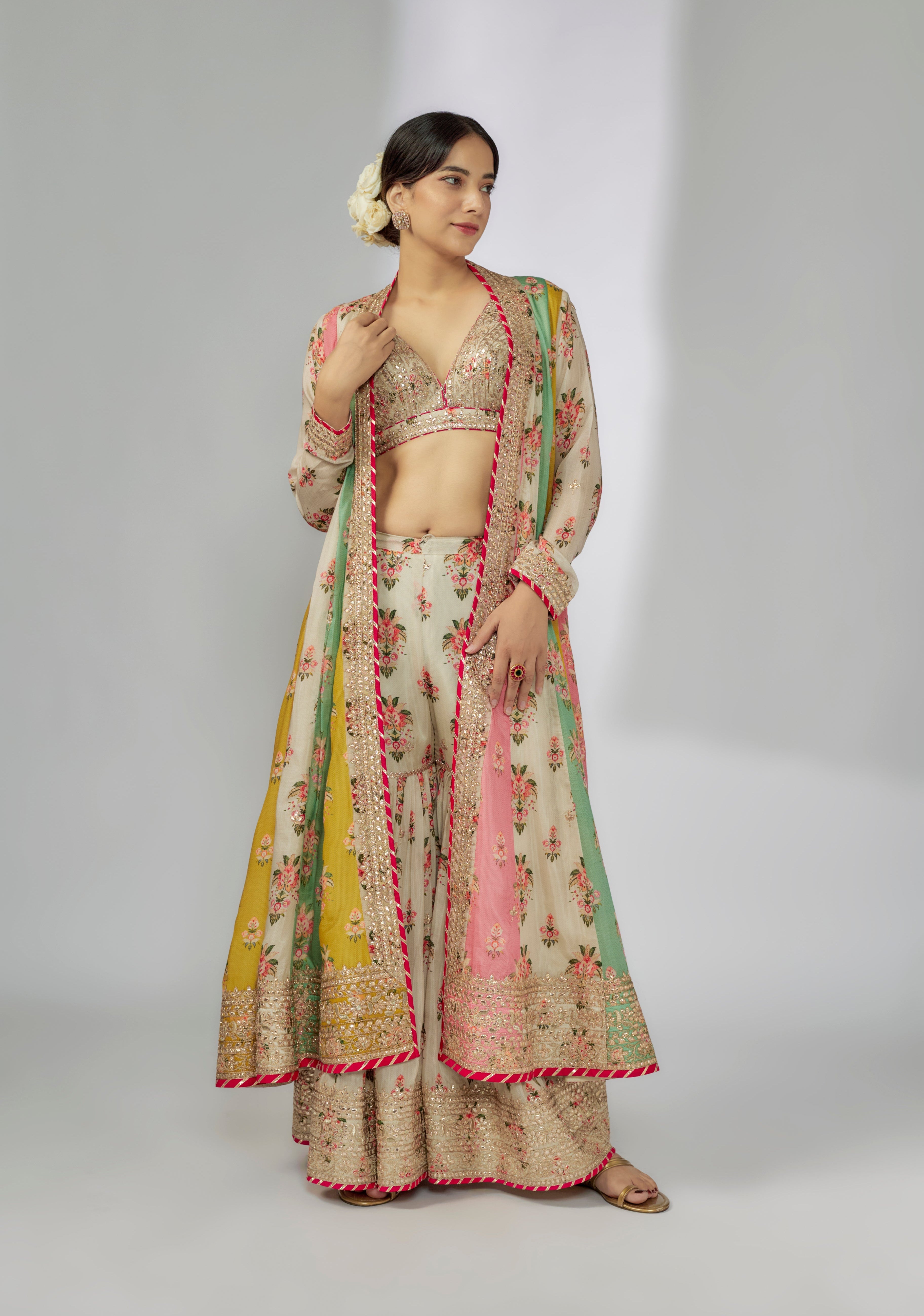 Harsha Long Jacket Sharara Set