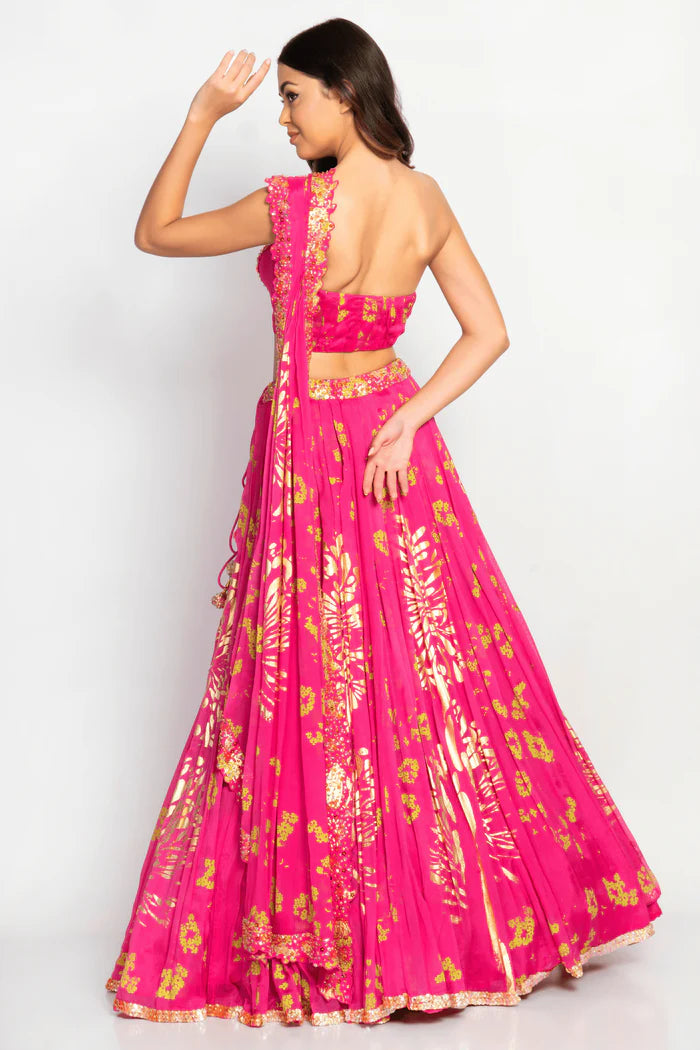 Humaira One Shoulder Blouse with Lehenga Set