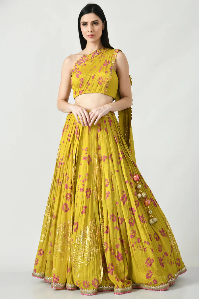 Humaira One Shoulder Blouse with Lehenga Set