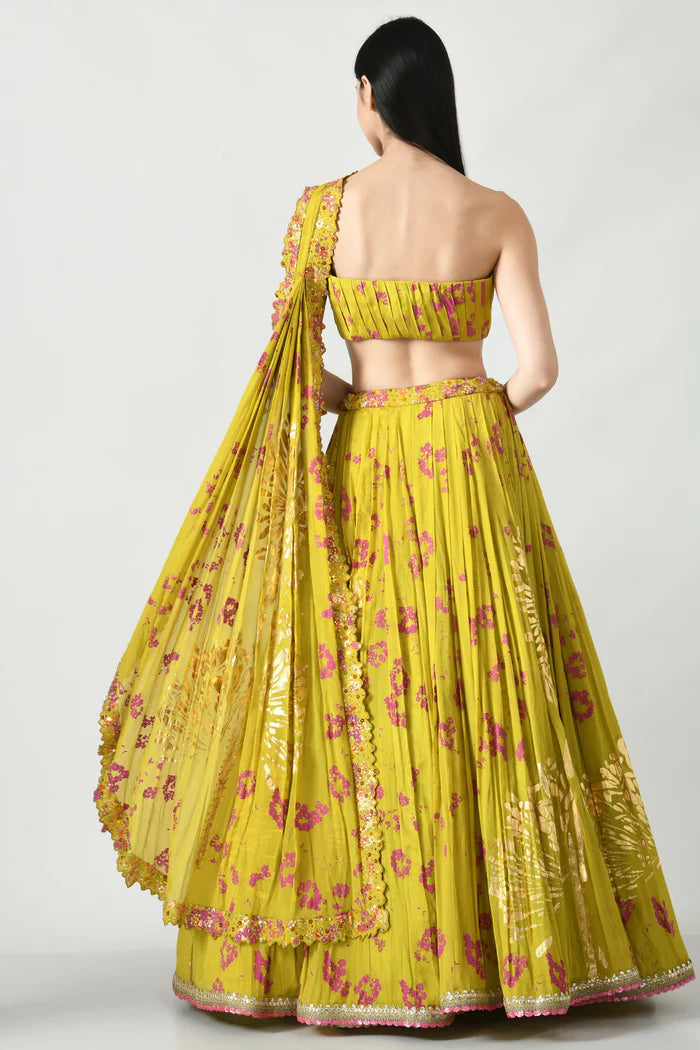 Humaira One Shoulder Blouse with Lehenga Set