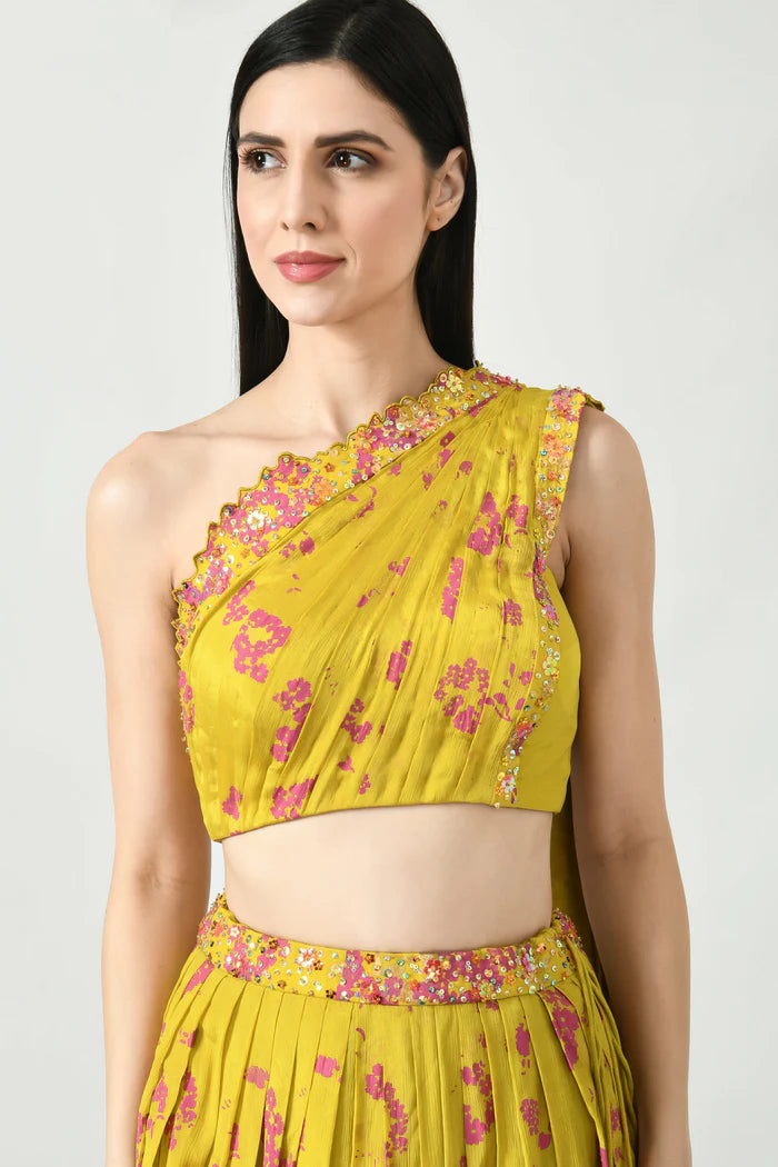 Humaira One Shoulder Blouse with Lehenga Set