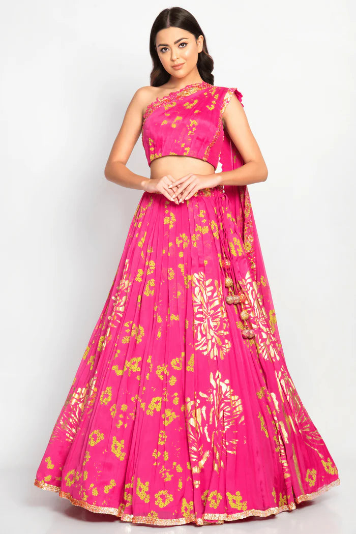 Humaira One Shoulder Blouse with Lehenga Set