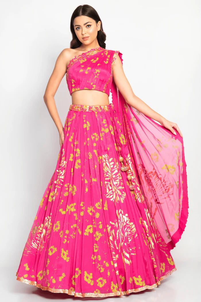 Humaira One Shoulder Blouse with Lehenga Set
