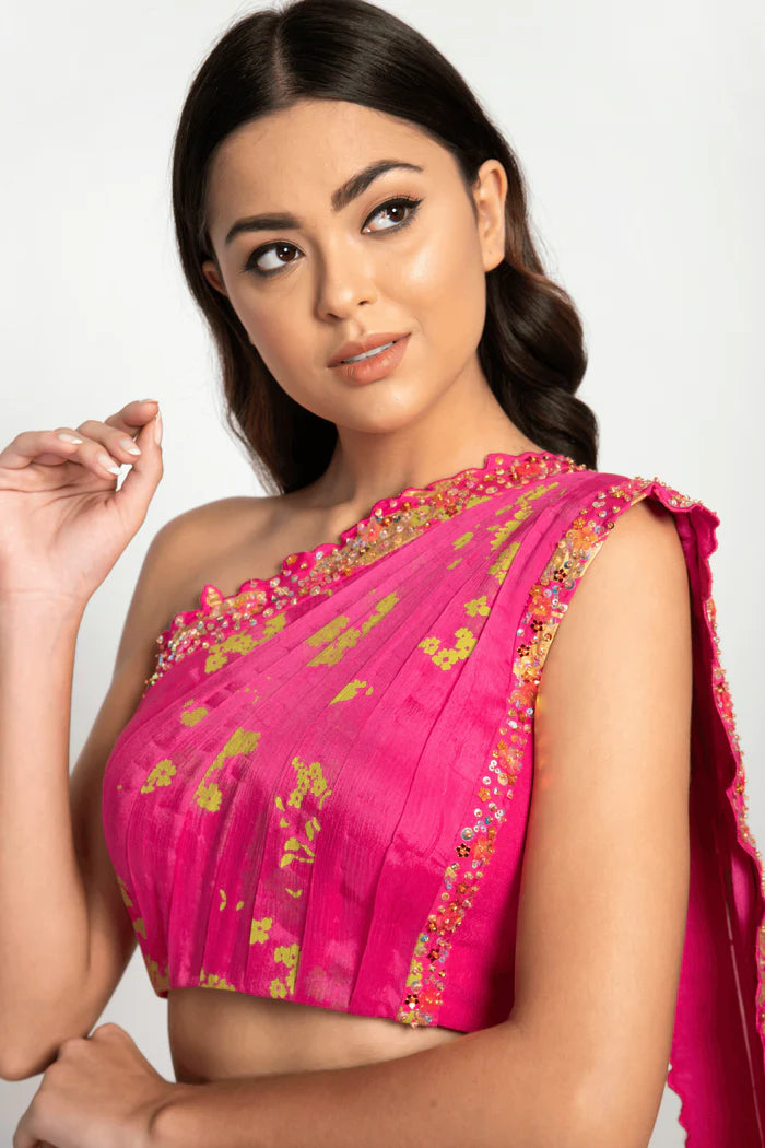 Humaira One Shoulder Blouse with Lehenga Set