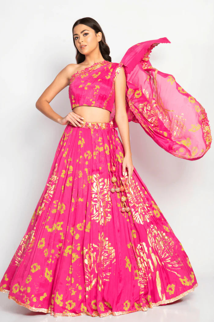 Humaira One Shoulder Blouse with Lehenga Set