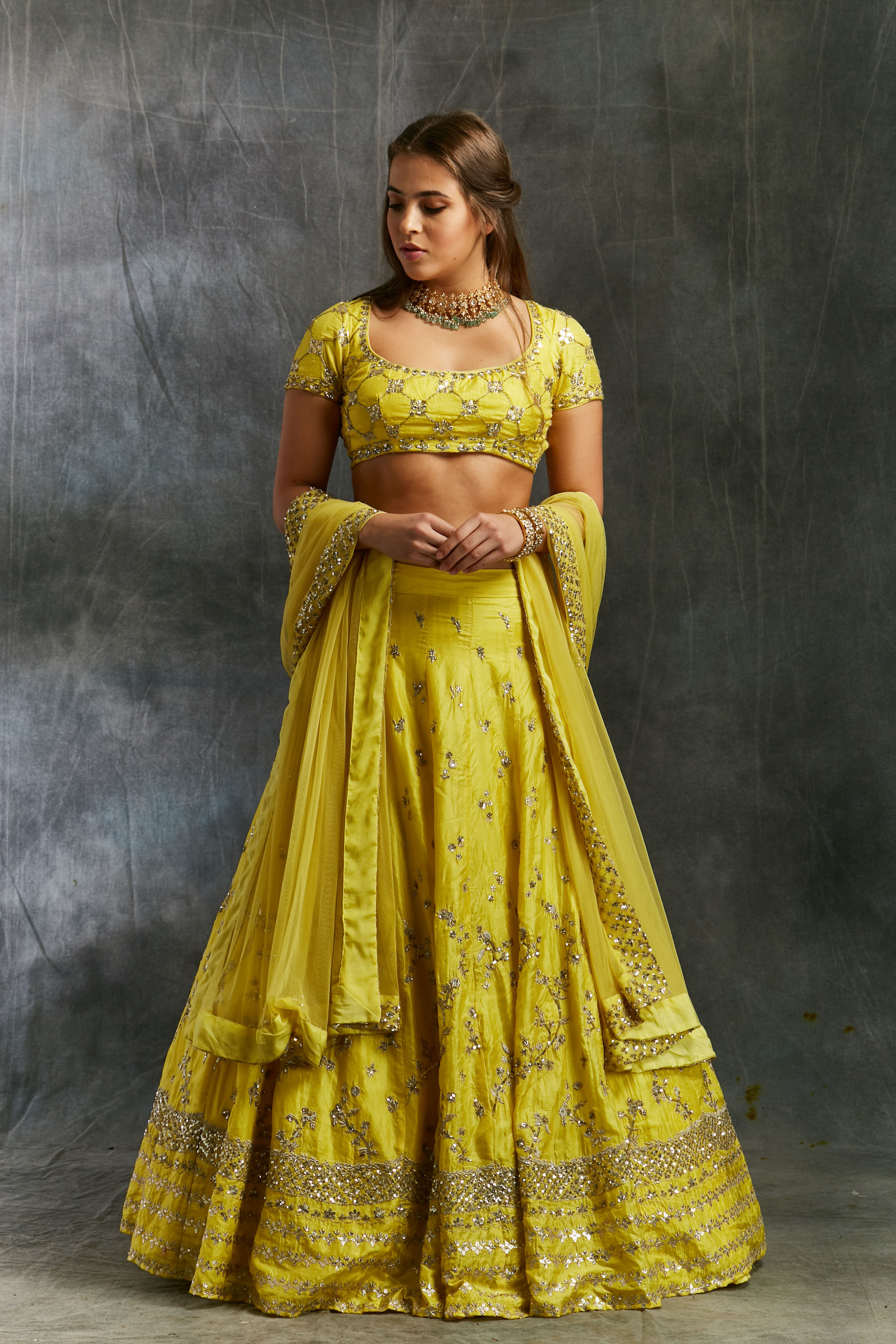Yellow Gota Patti Silk Lehenga Set