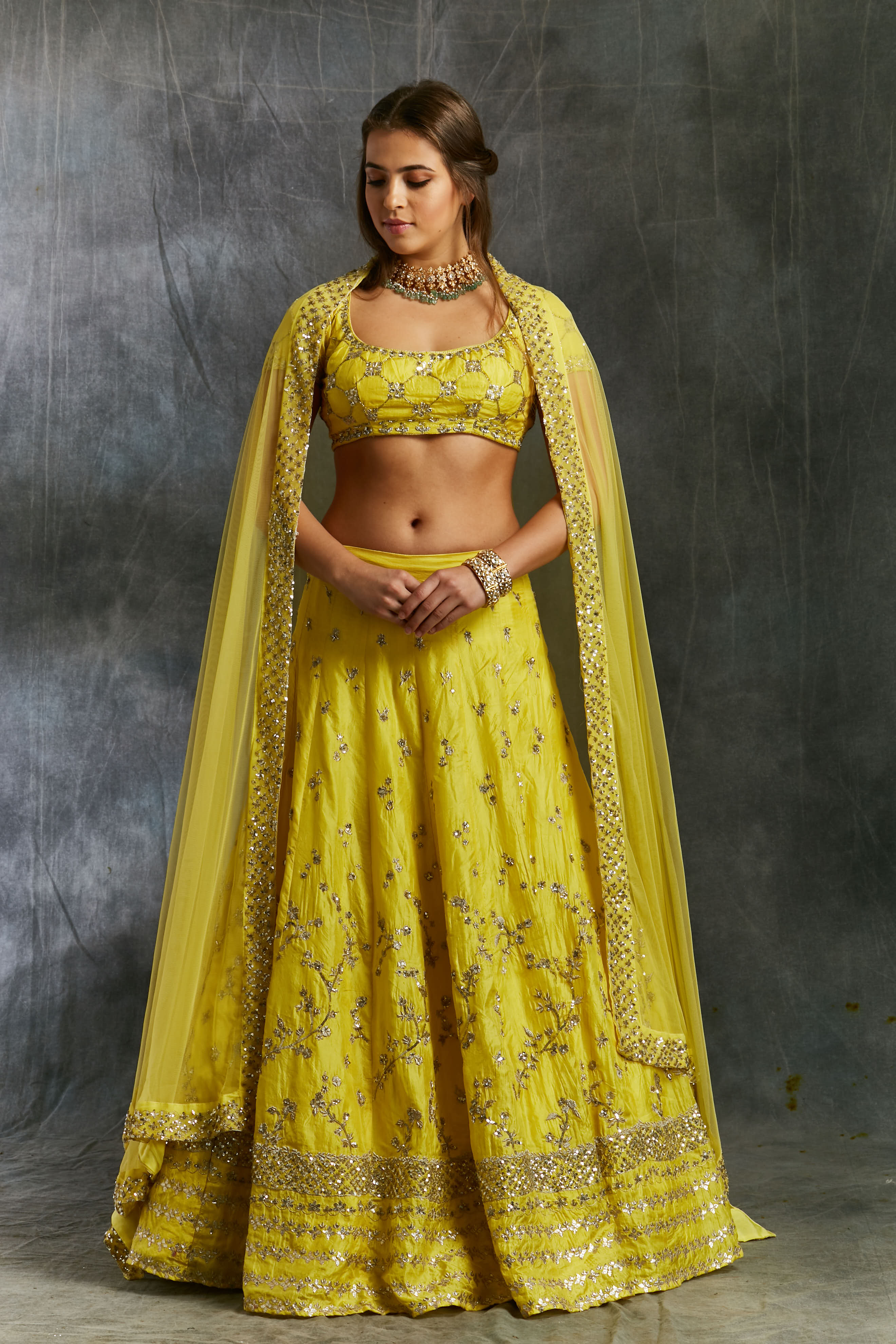 Yellow Gota Patti Silk Lehenga Set