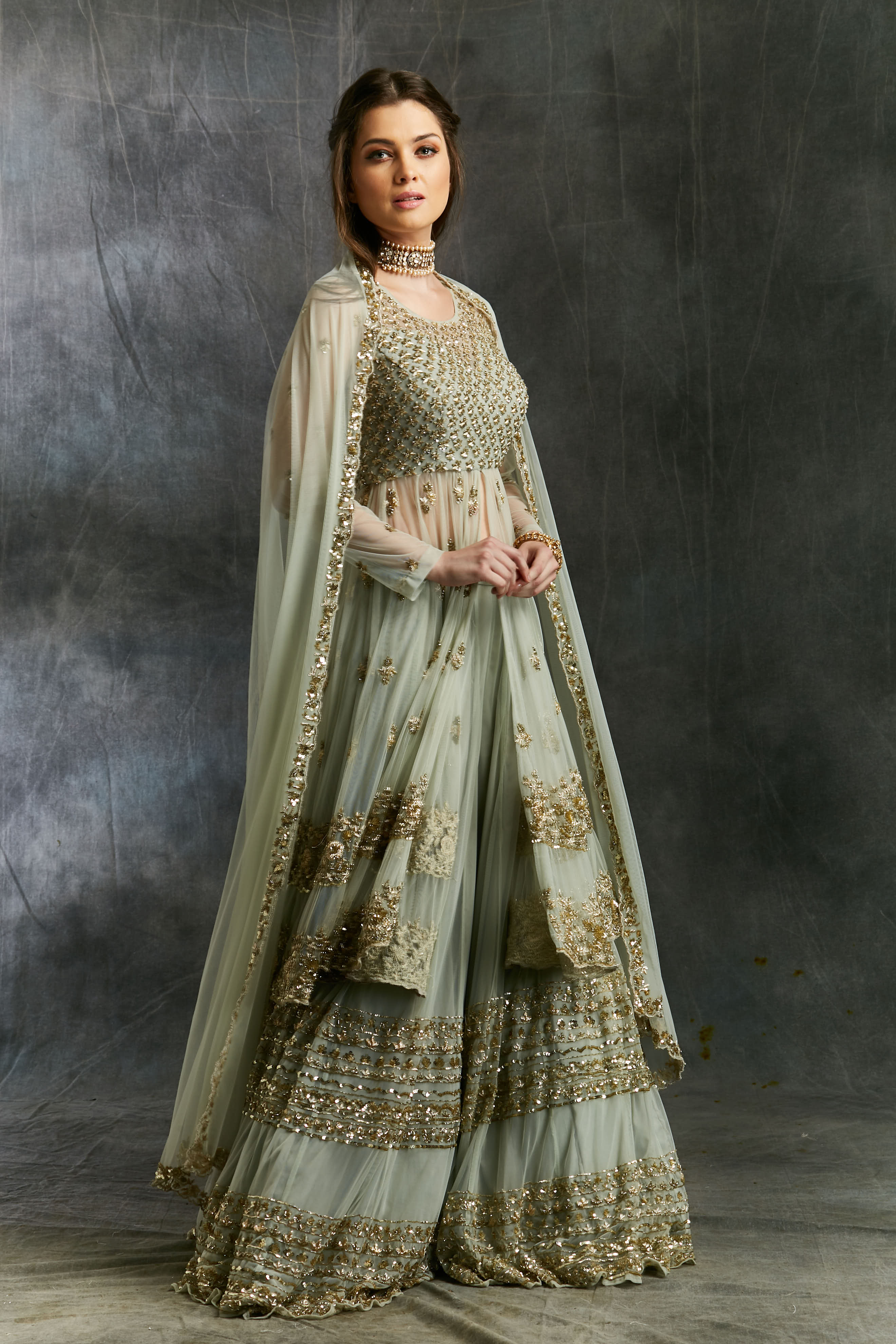Sea Green Zari And Sequin Sharara