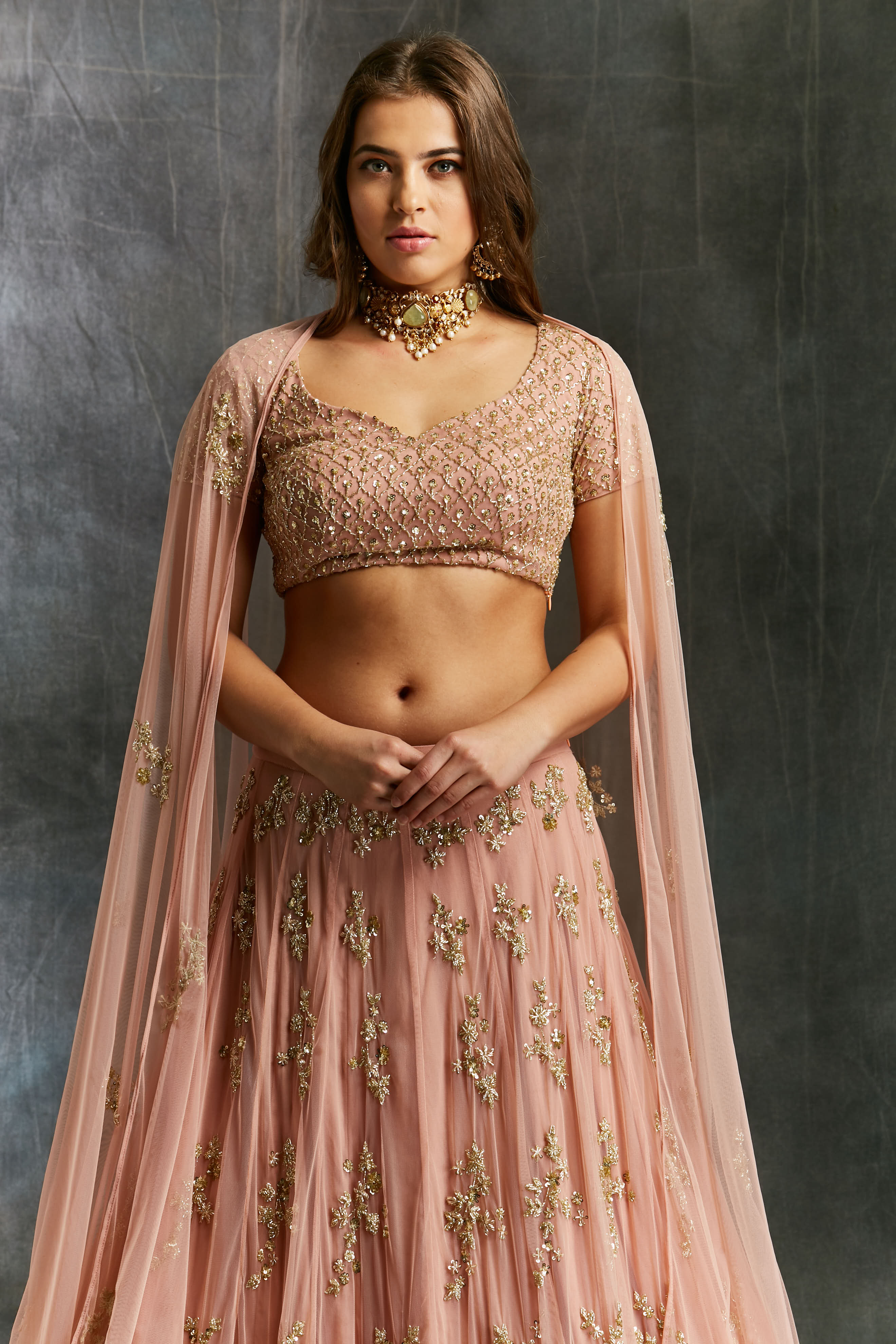 Dusty Pink With Gold Work Lehenga Set