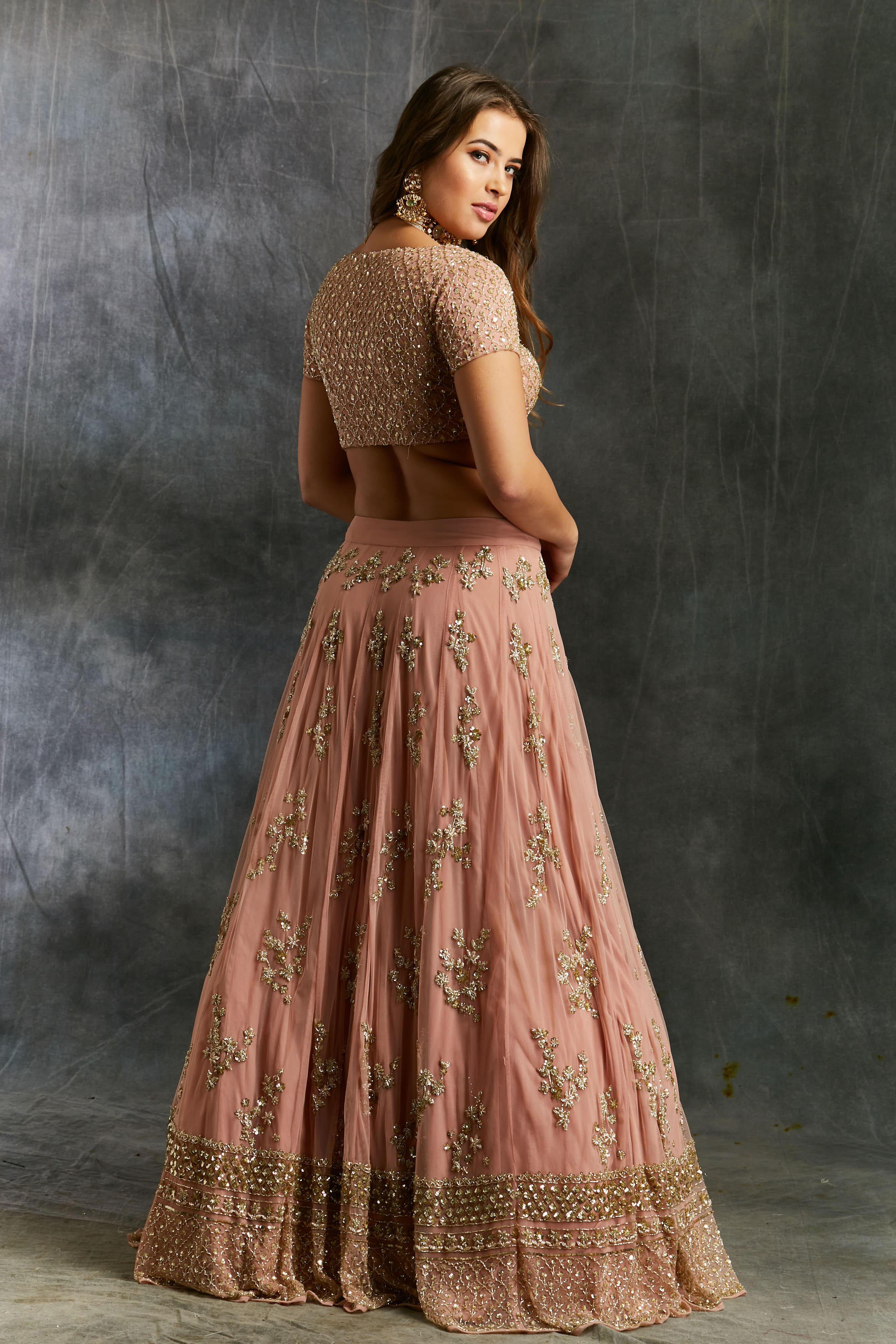 Dusty Pink With Gold Work Lehenga Set
