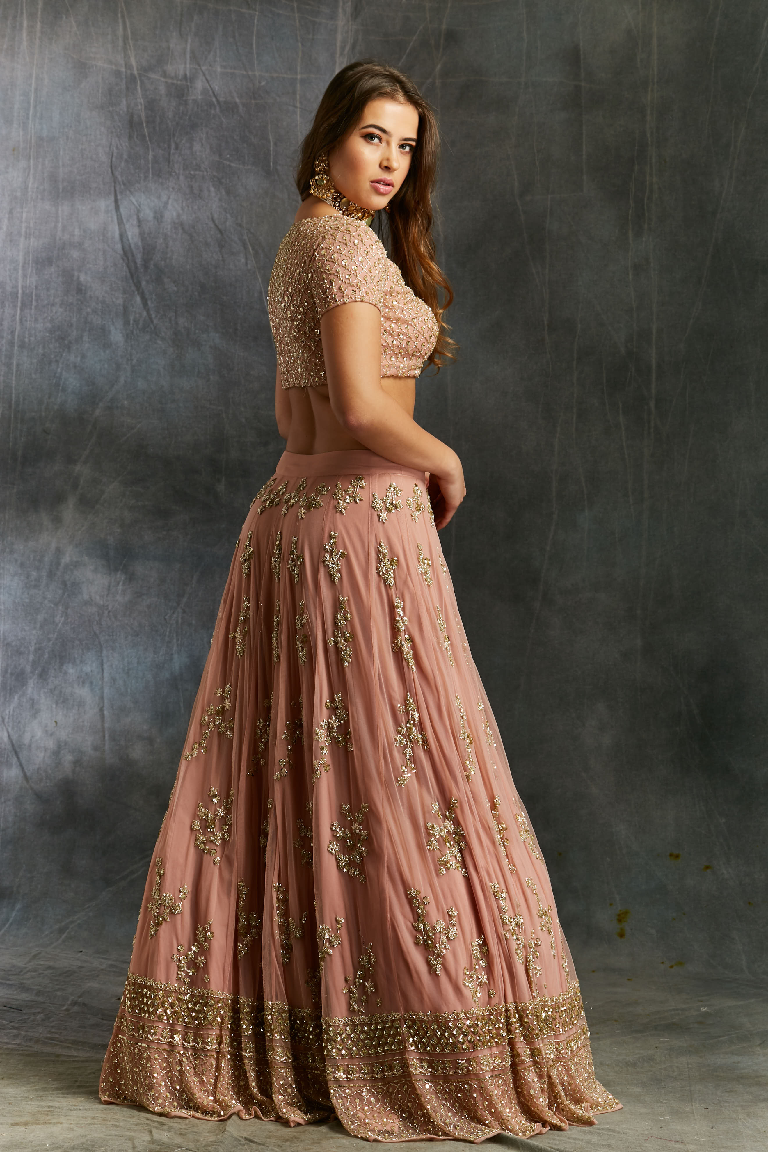 Dusty Pink With Gold Work Lehenga Set