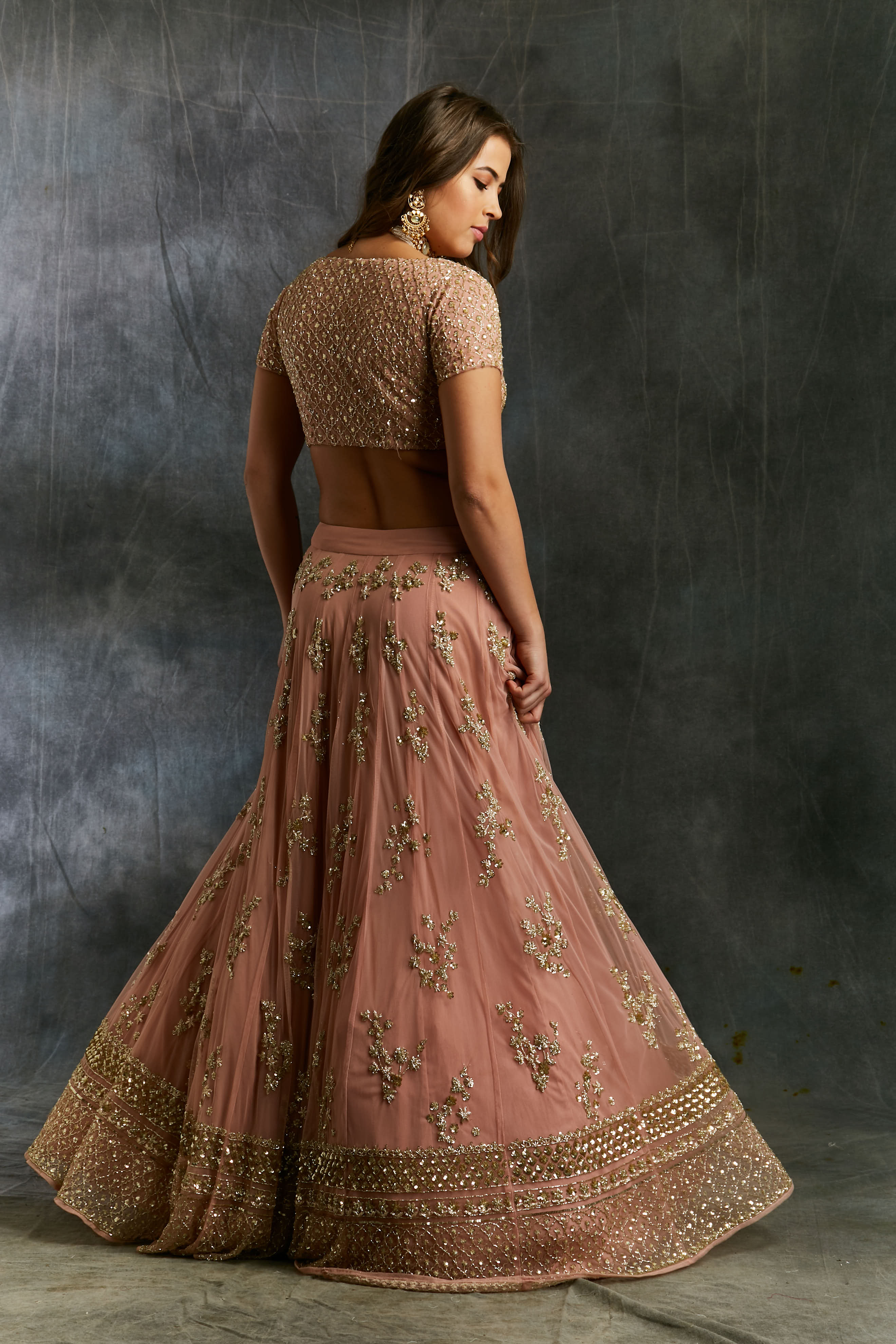 Dusty Pink With Gold Work Lehenga Set
