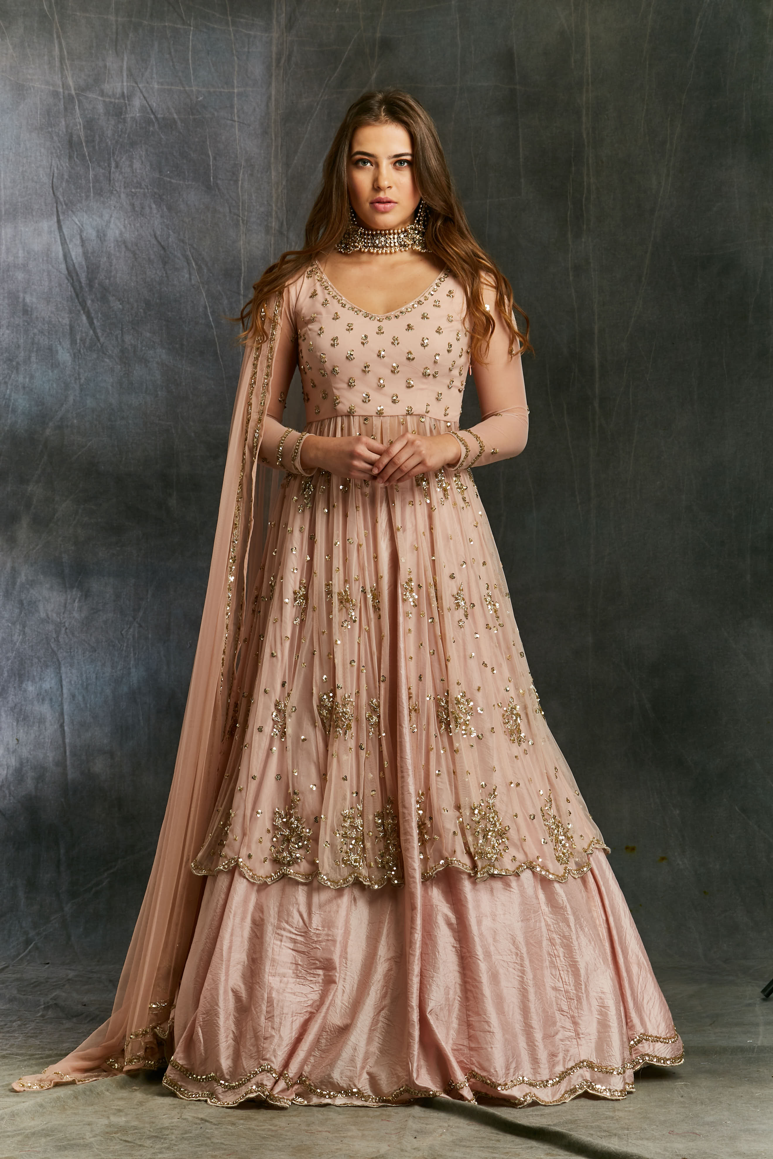 Pink Sequin Net With Pink Silk Skirt