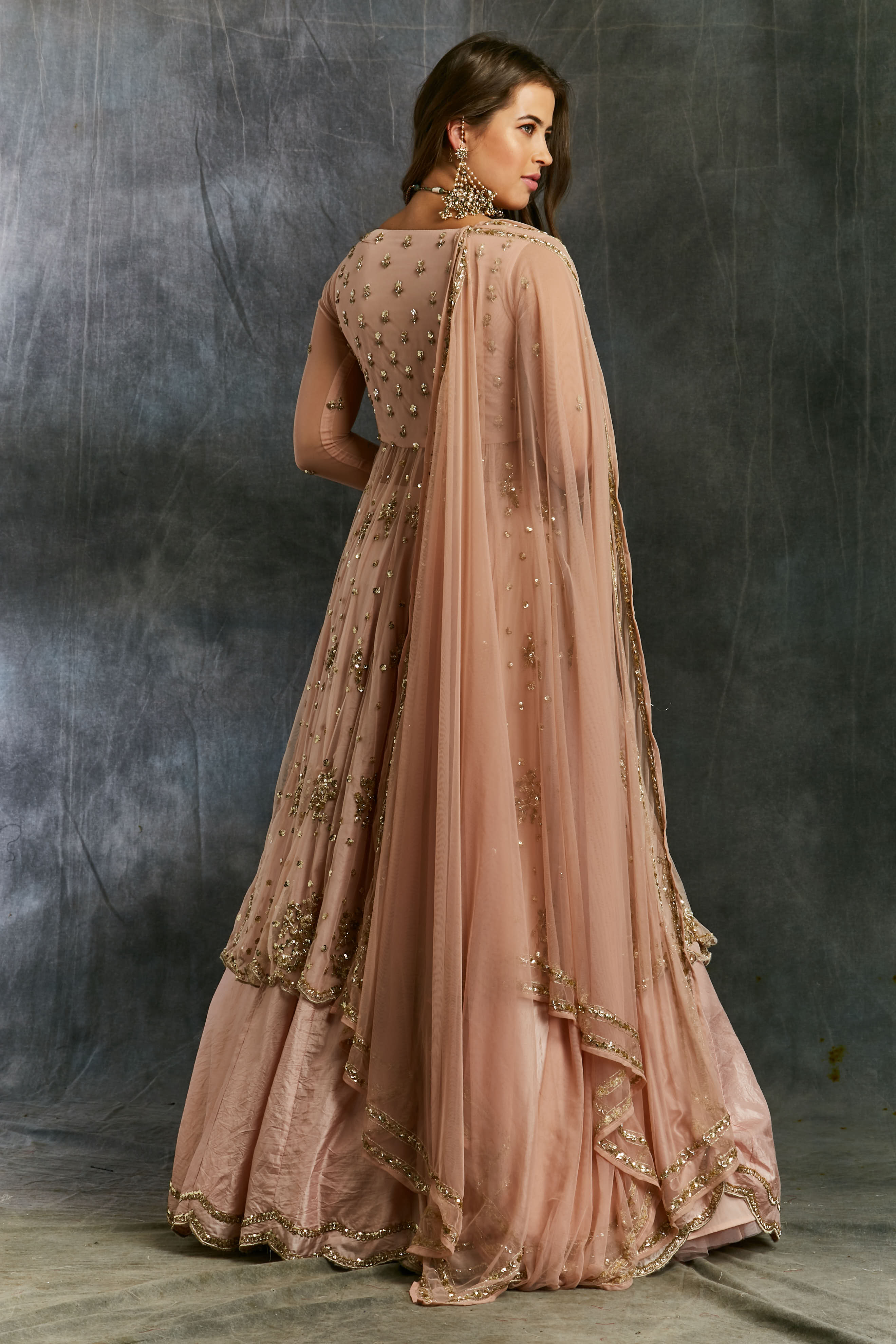 Pink Sequin Net With Pink Silk Skirt