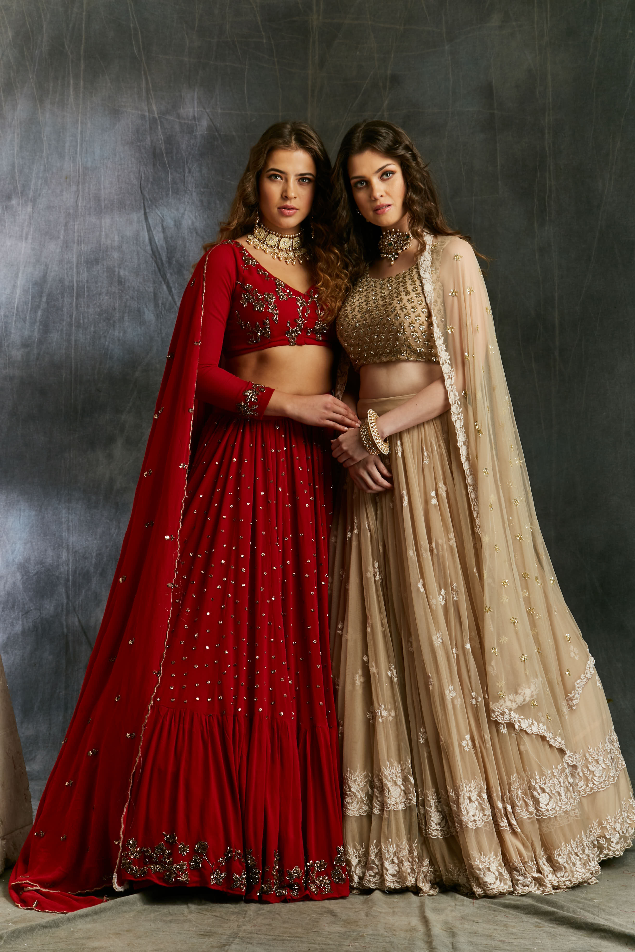 Beige Threadwork Lehenga With Shimmer Choli
