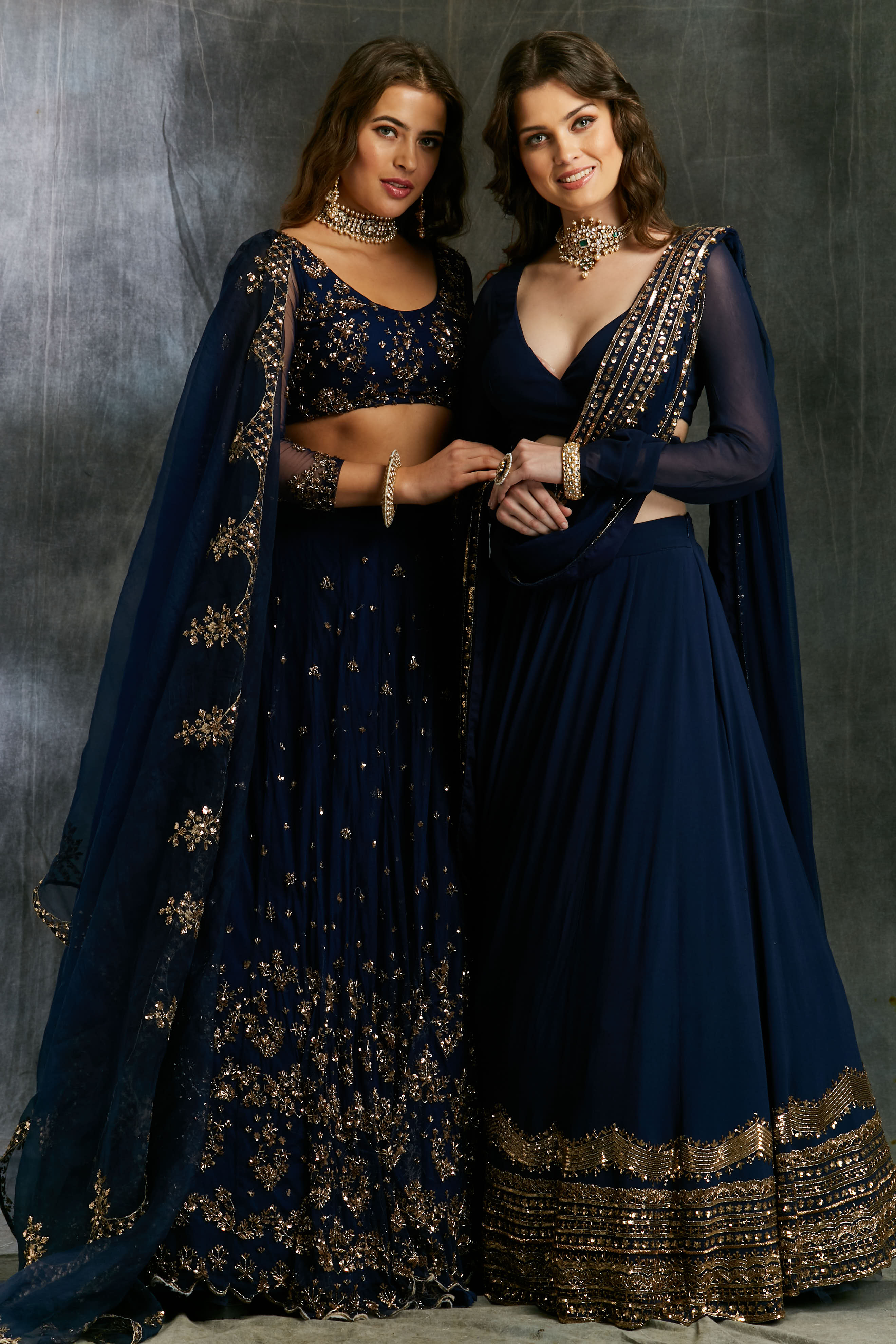 Midnight Blue Net Sequin Shimmer Lehenga