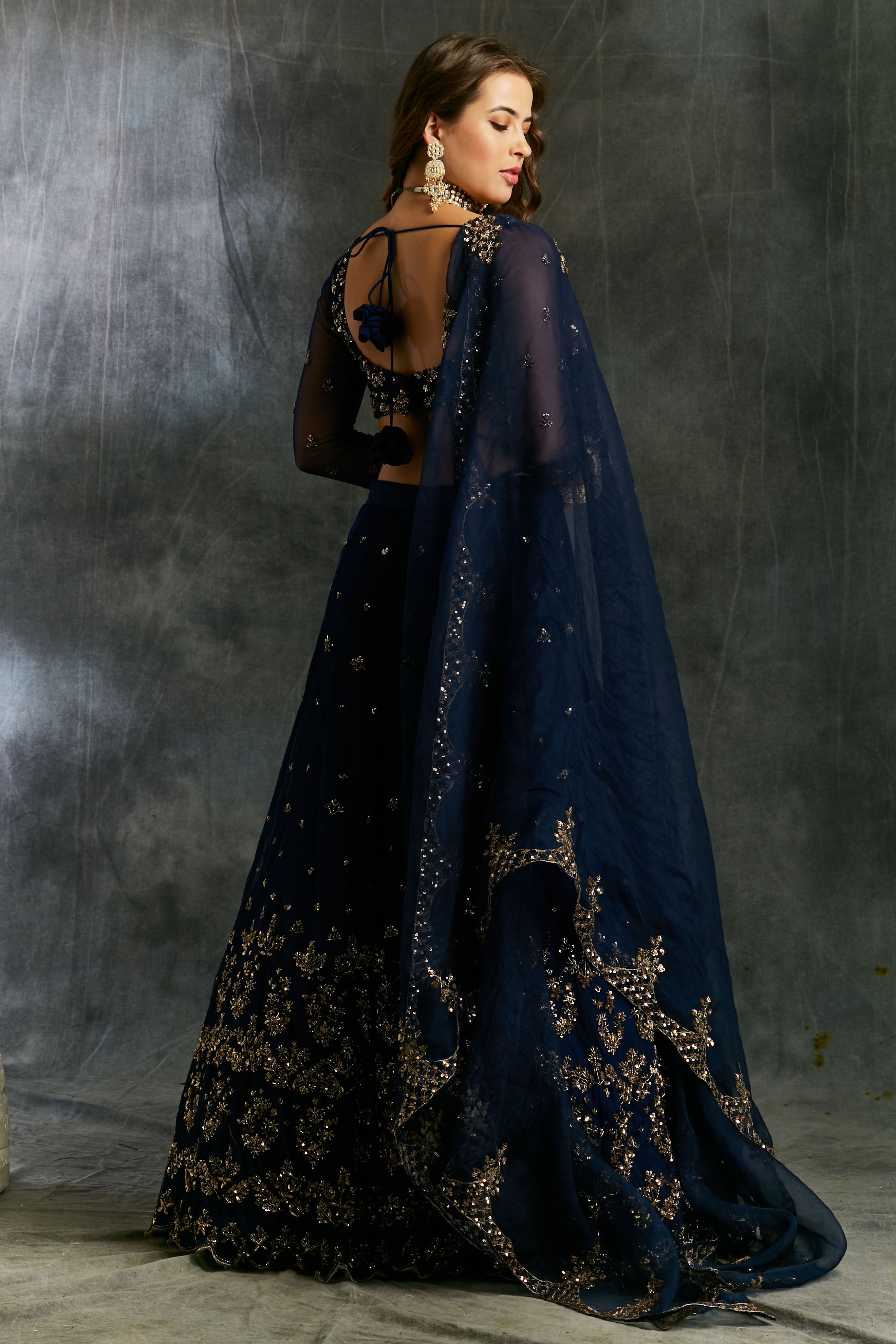 Midnight Blue Net Sequin Shimmer Lehenga