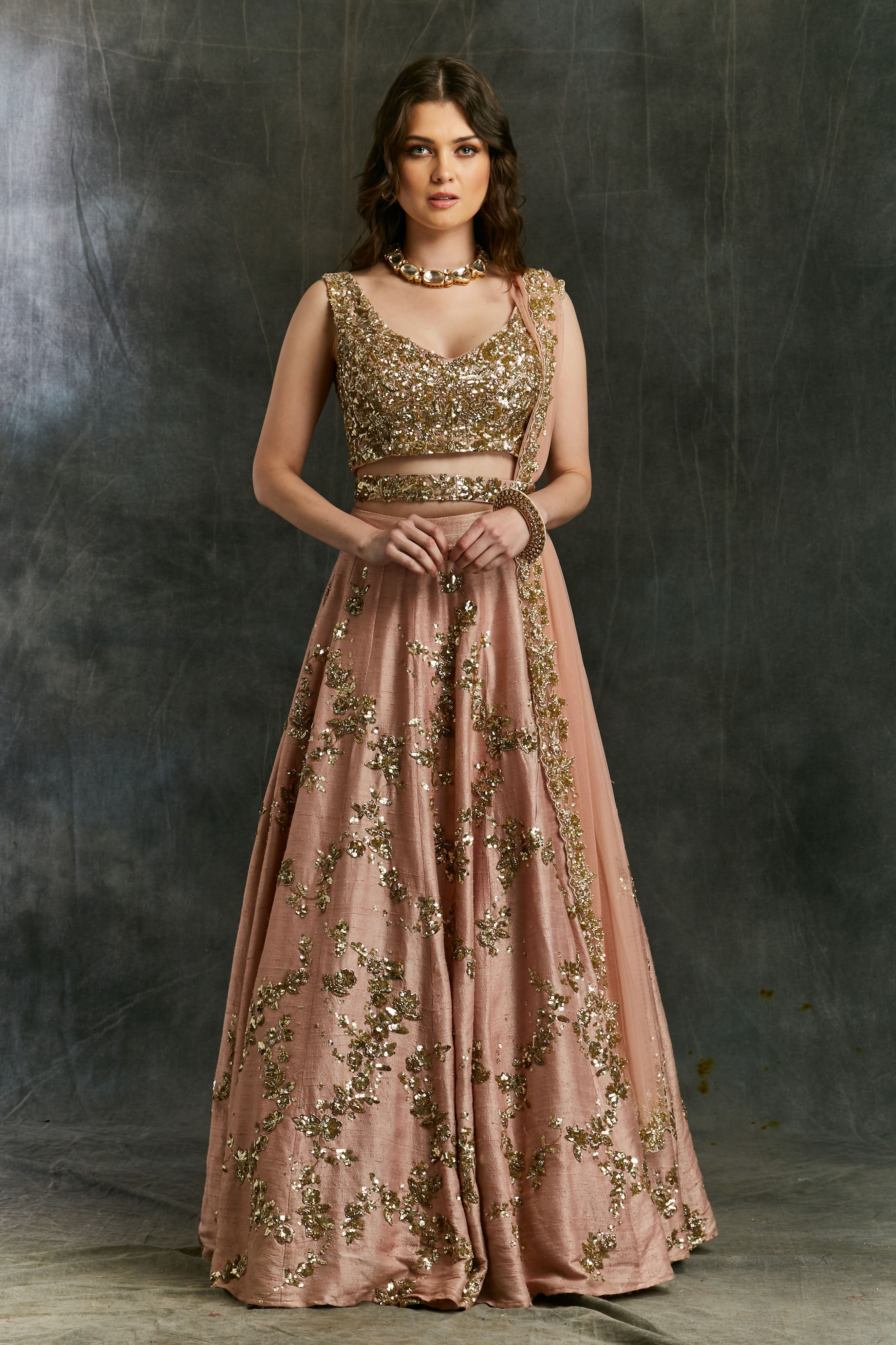 Pink Sequin Jaal Lehenga