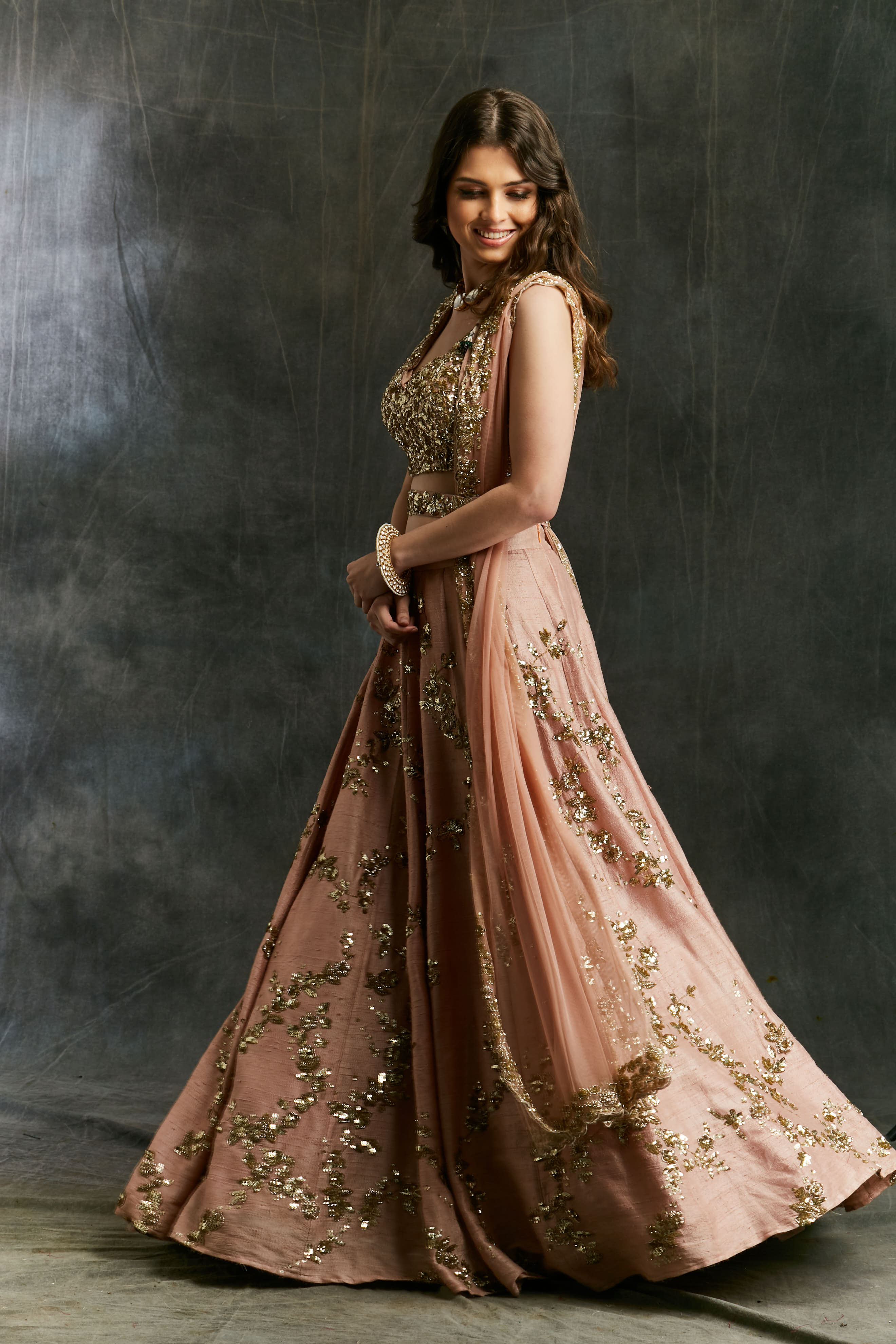 Pink Sequin Jaal Lehenga