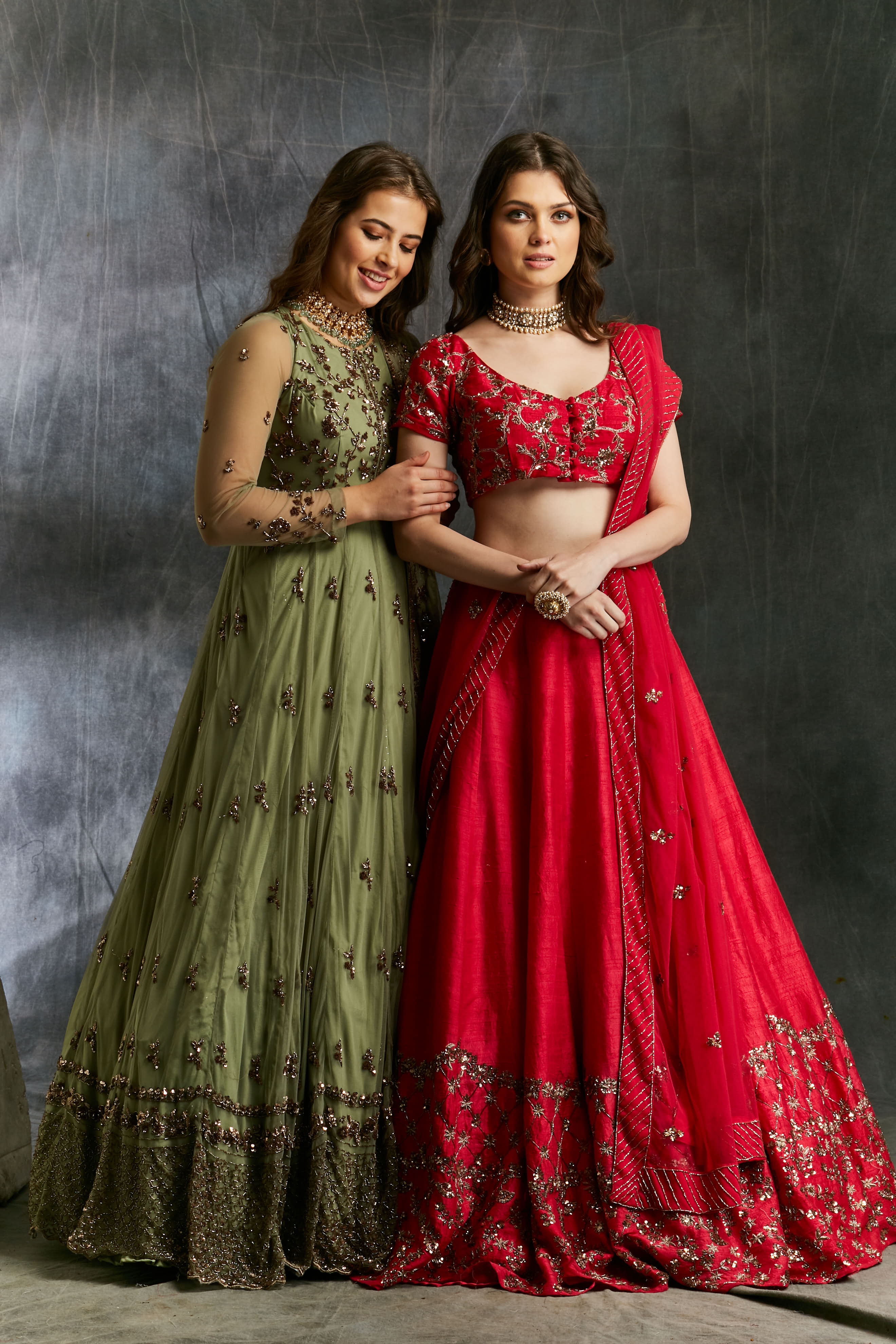 Olive Green Anarkali With Dupatta And Belt