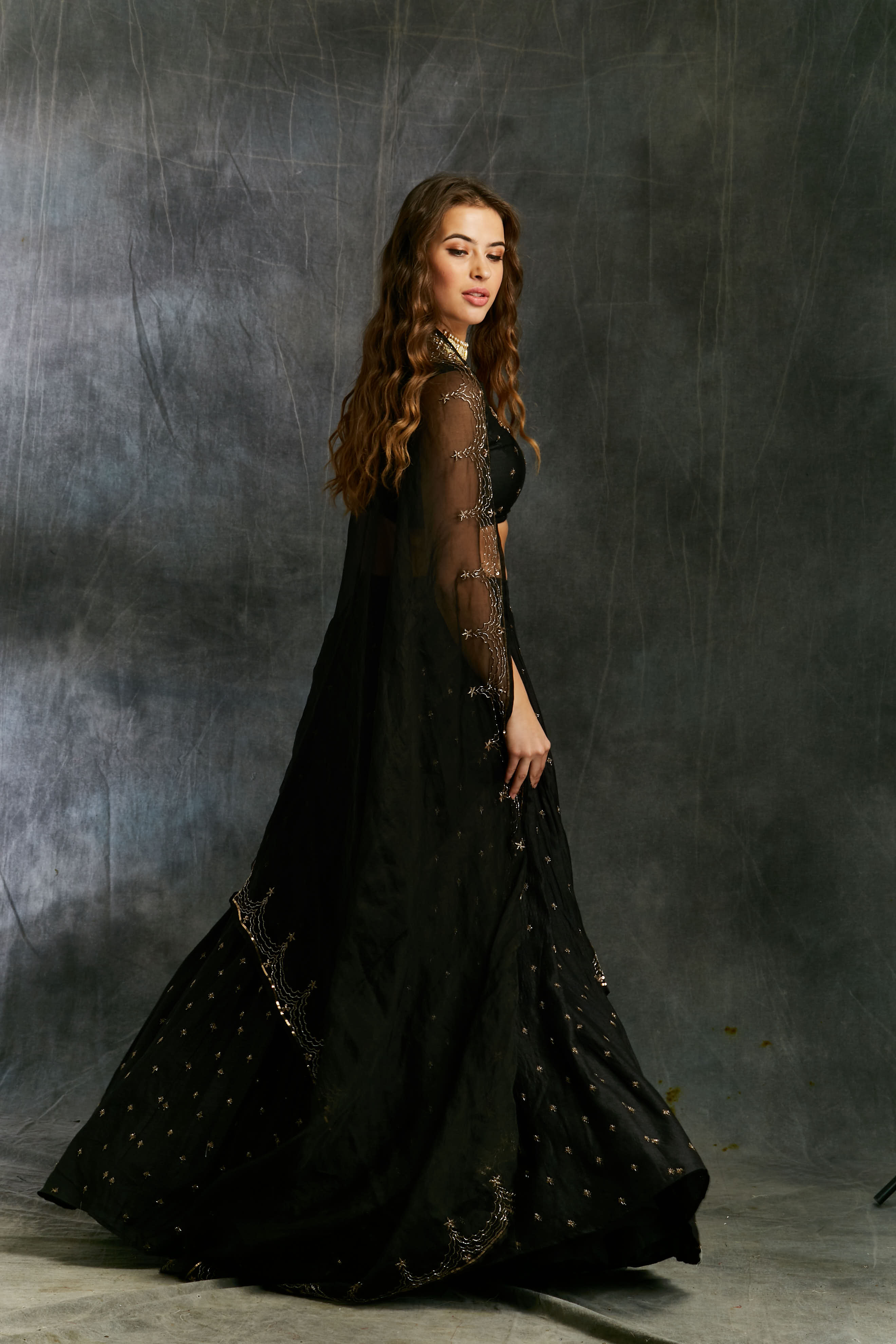 Black Silk Lehenga With Antique Work