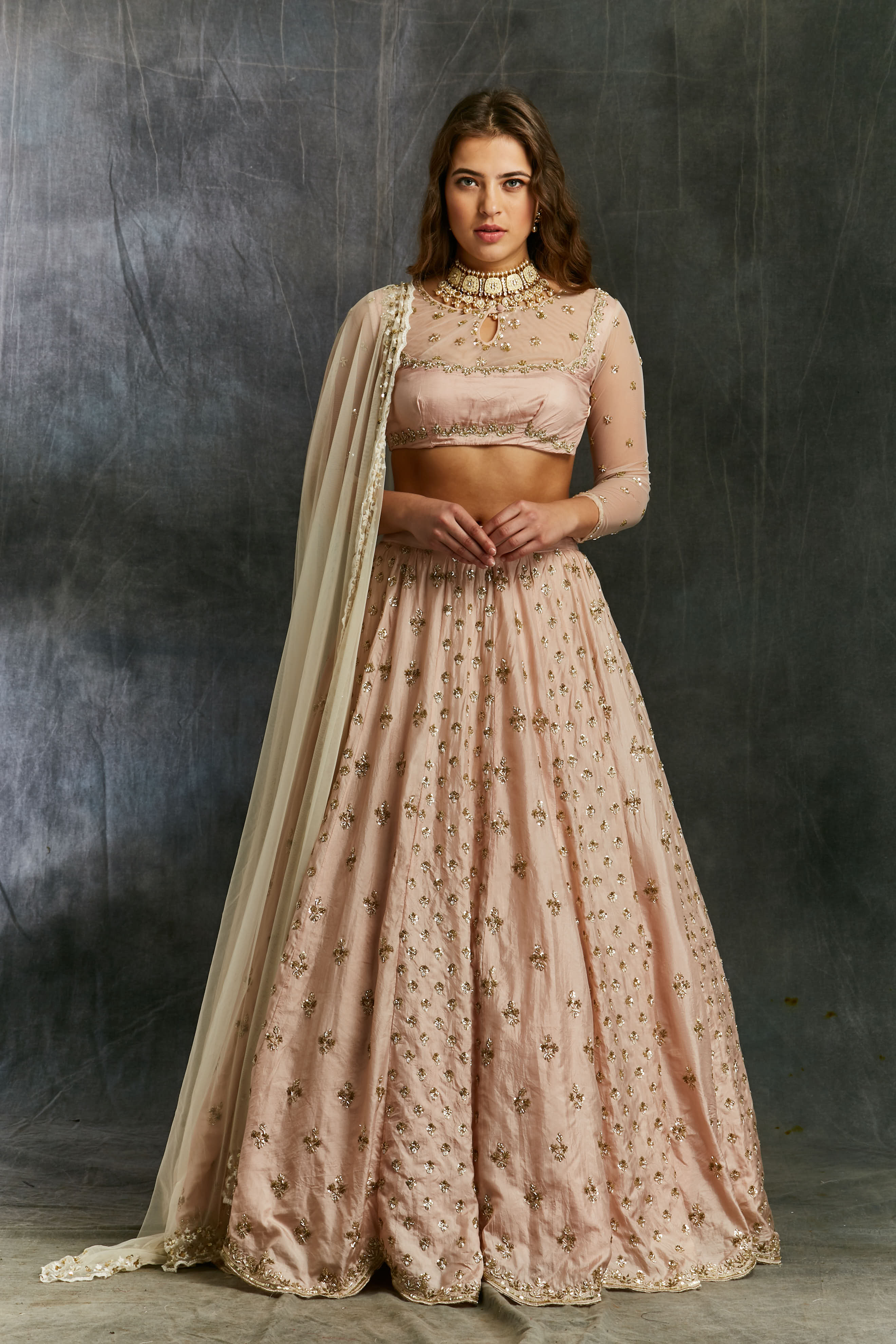 Pink Silk Booti Lehenga