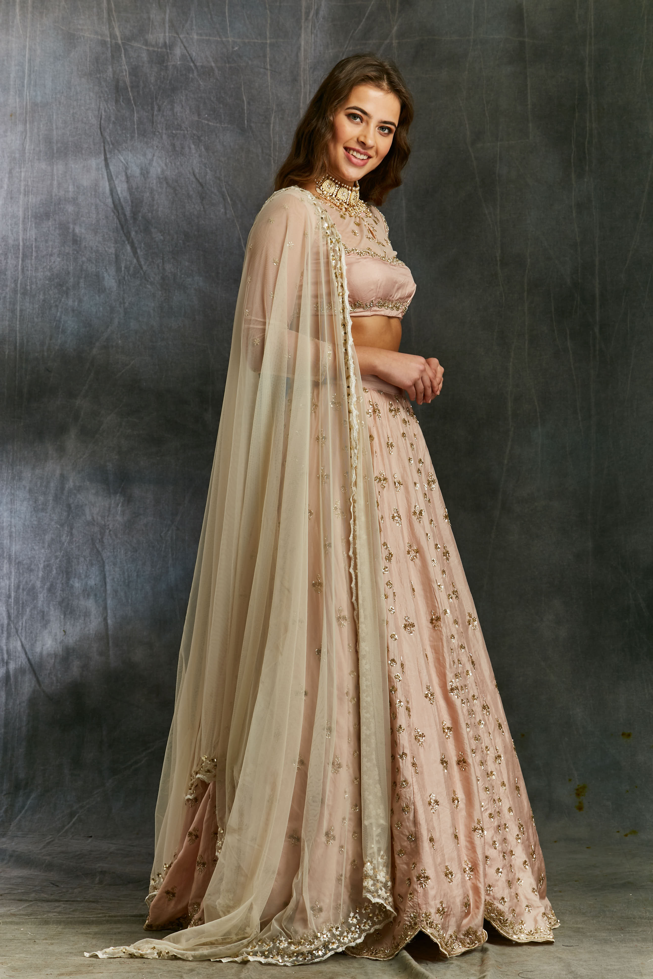 Pink Silk Booti Lehenga