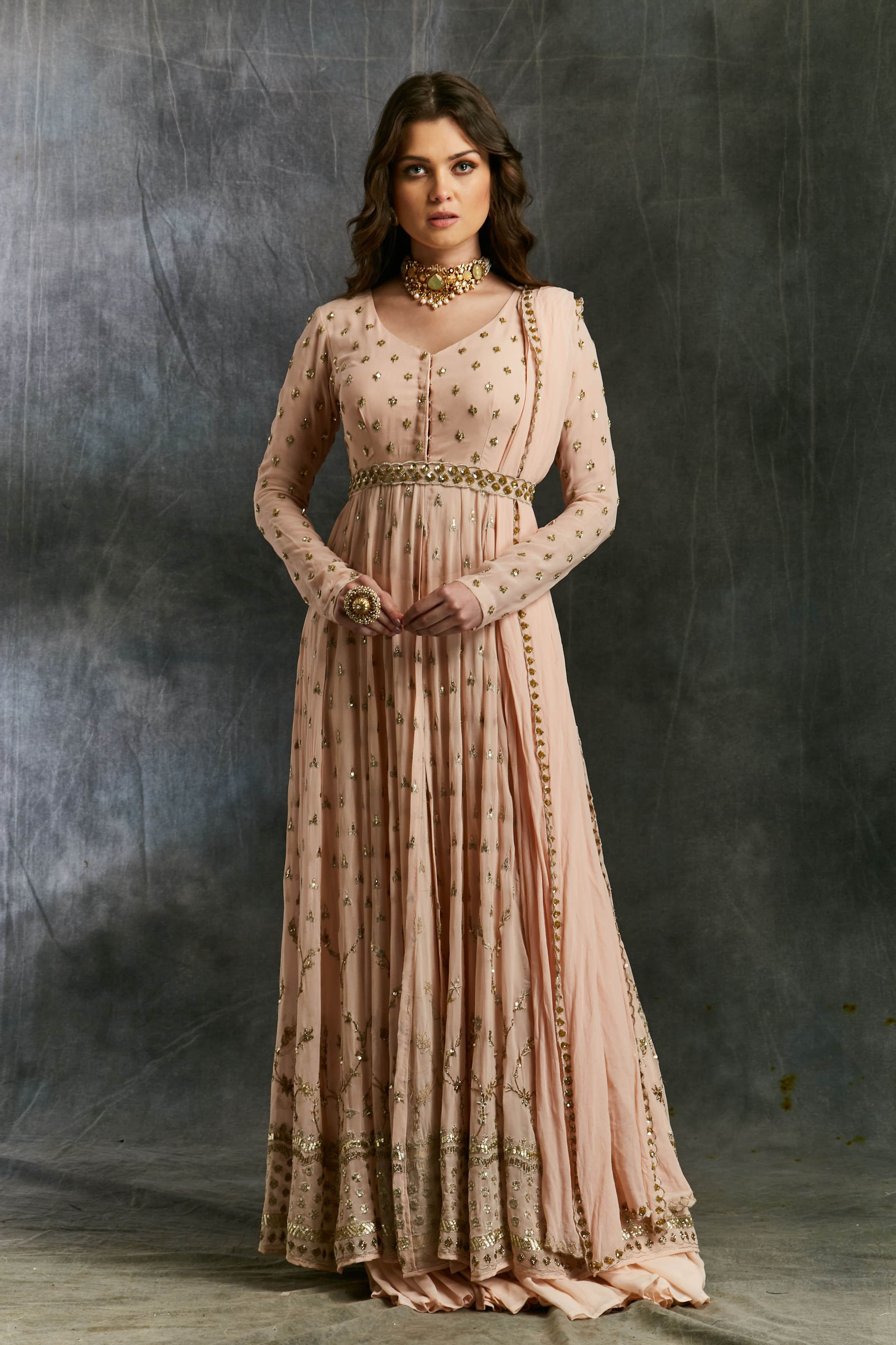 Pink Georgette Front Open Jacket Set