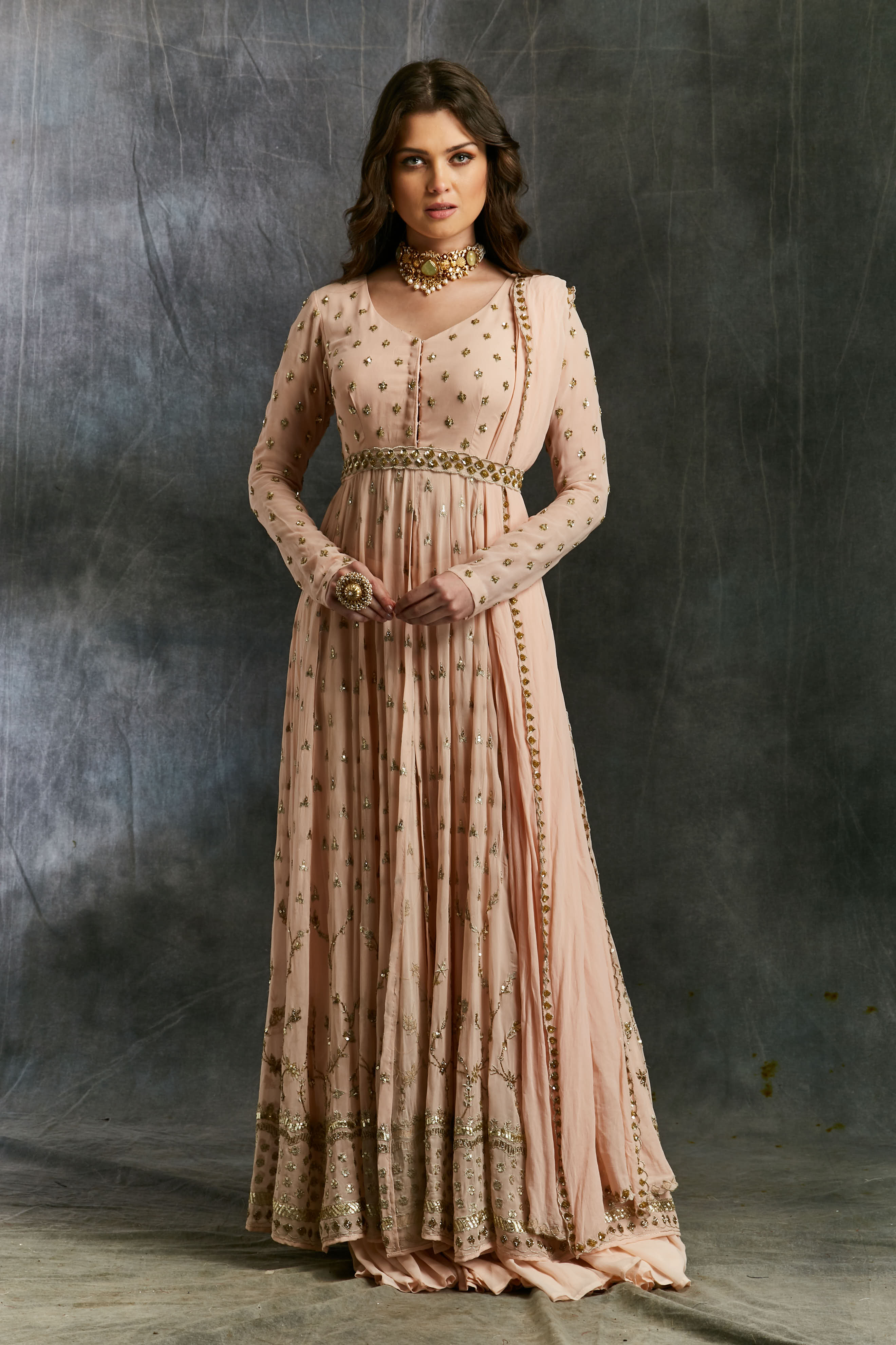 Pink Georgette Front Open Jacket Set