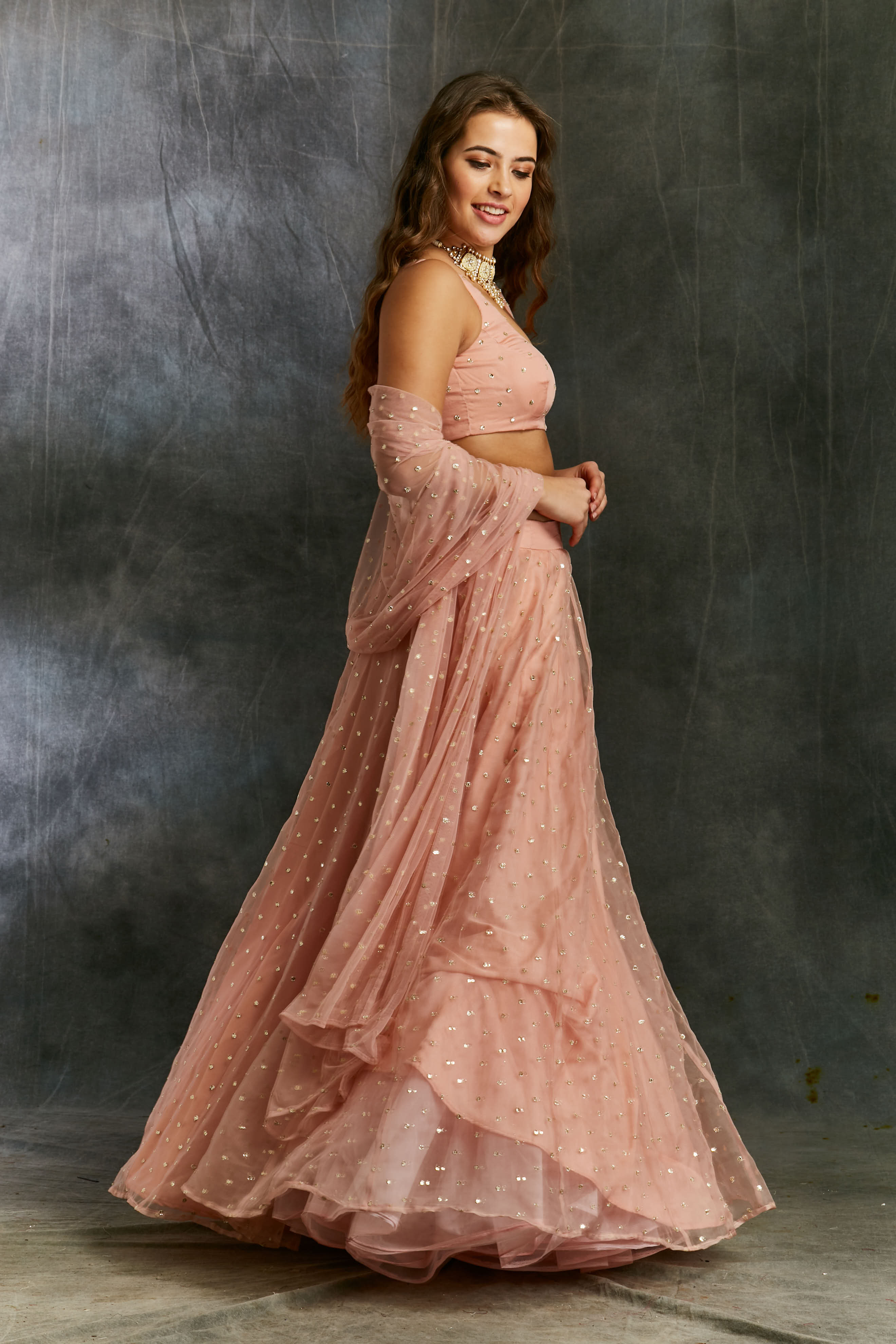 Pink And Gold Polka Lehenga