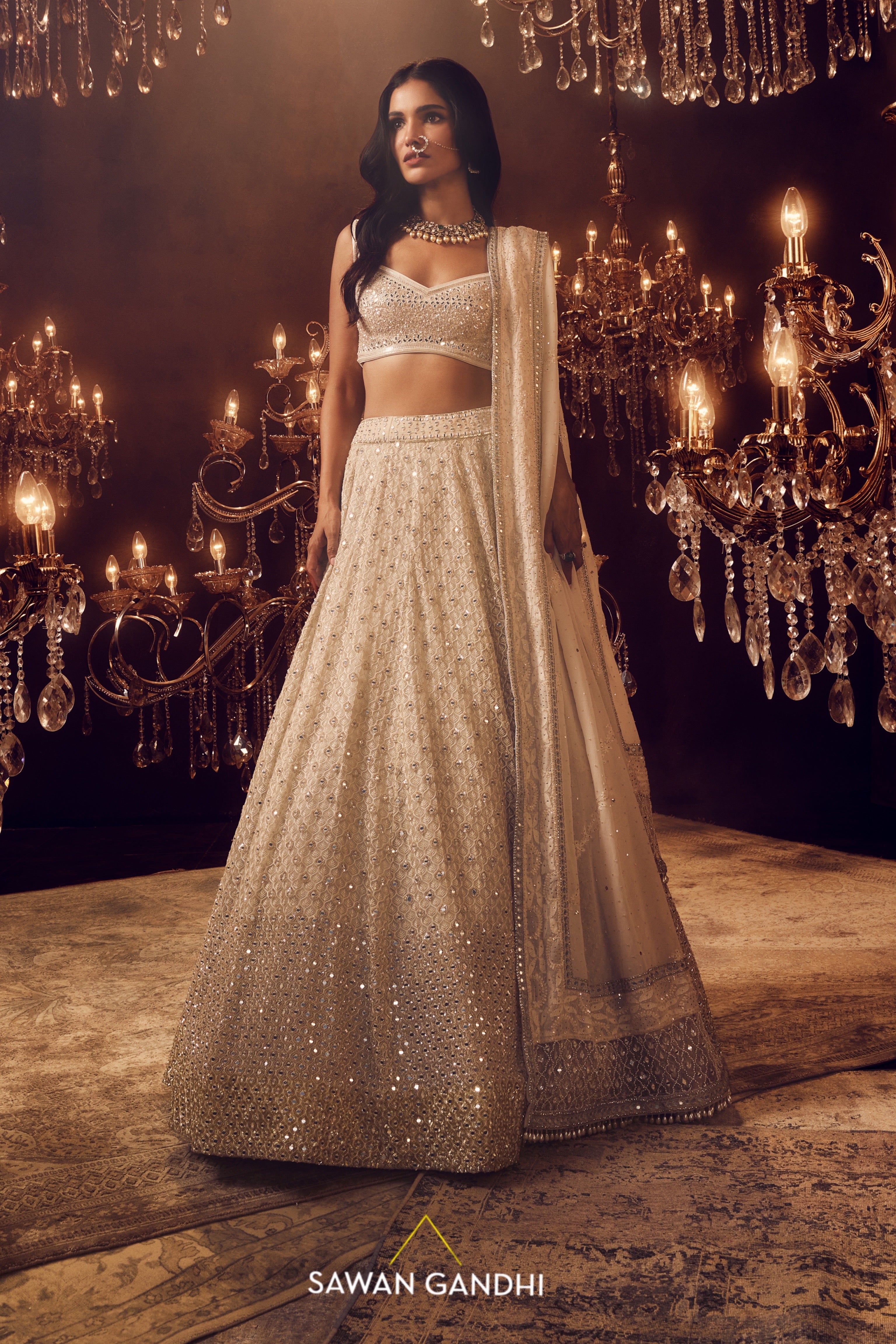 Ivory Ogee lehnga set
