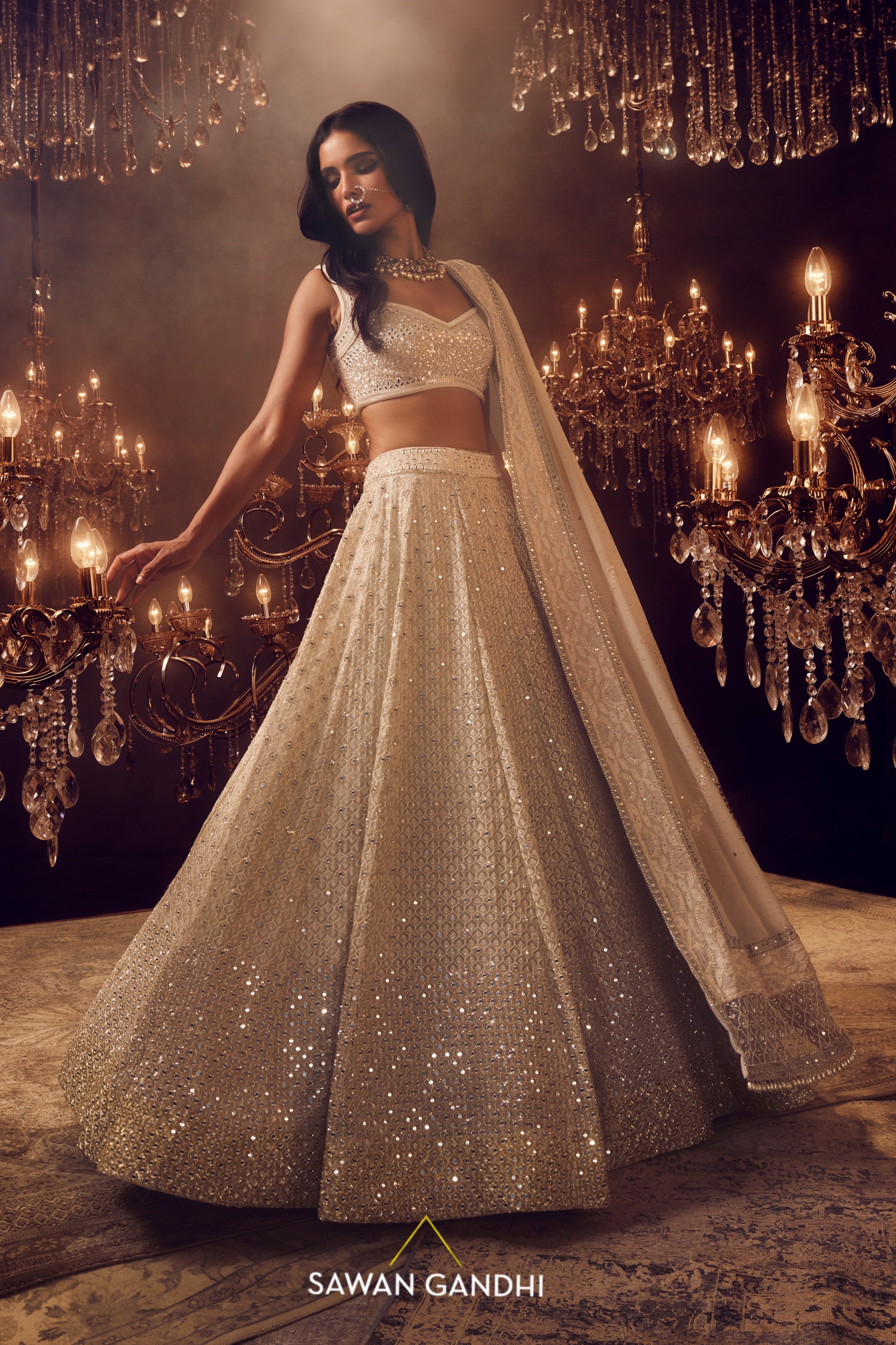 Ivory Ogee lehnga set