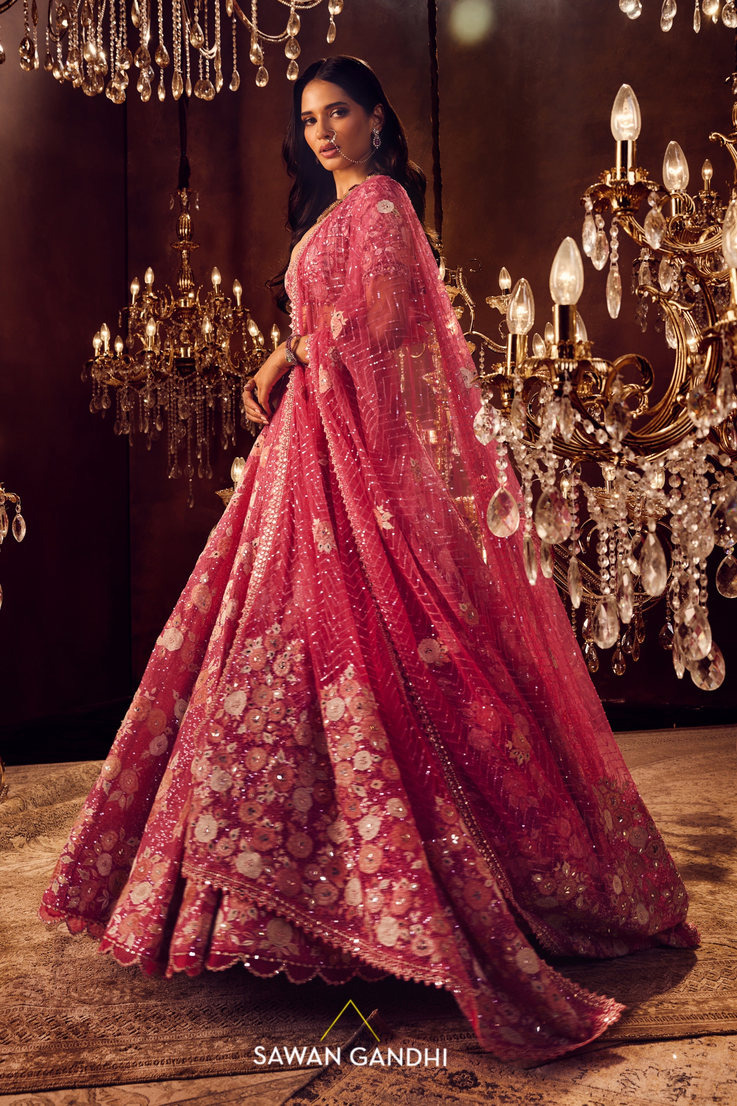 Ruby pink appliqué lehnga set
