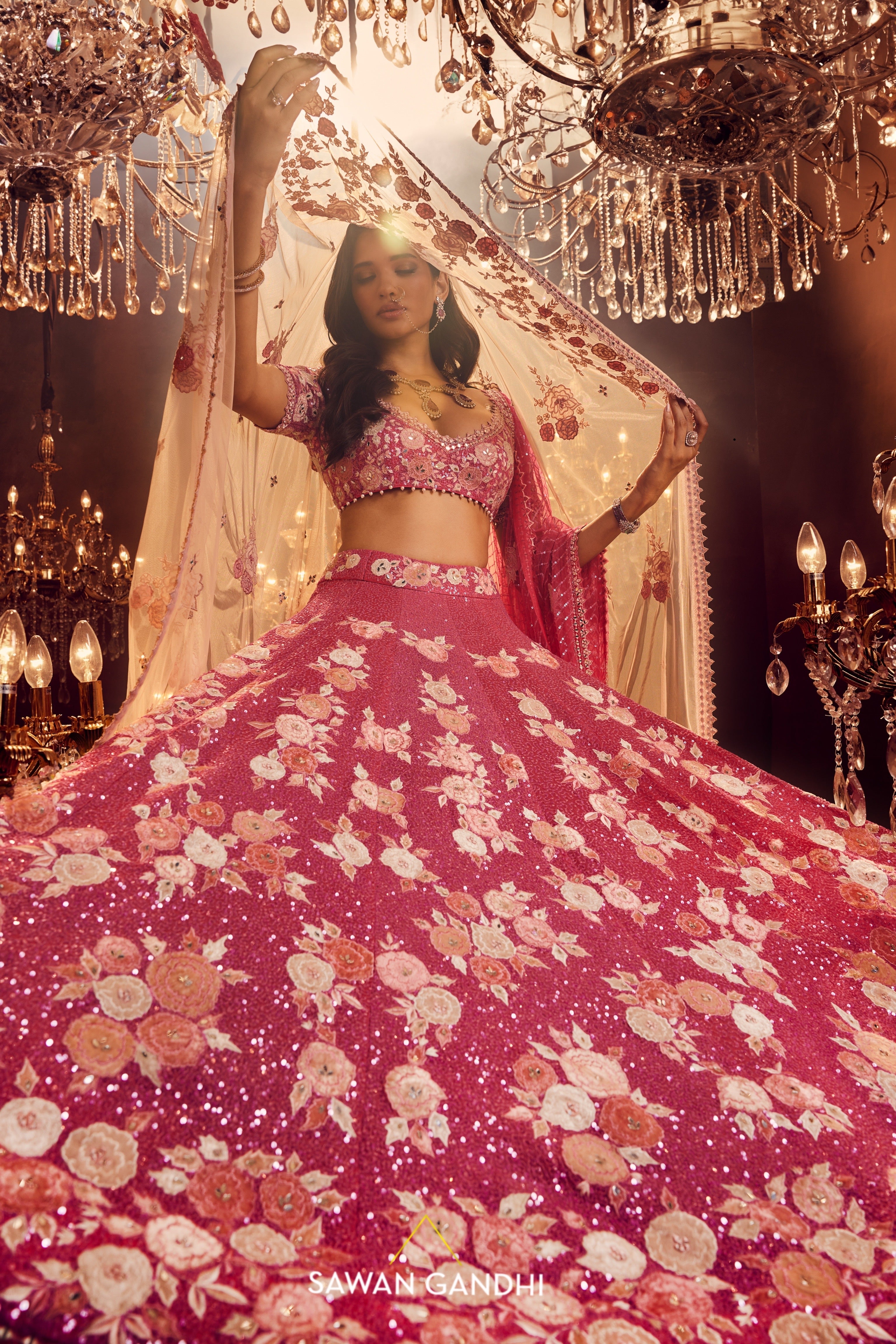 Ruby pink appliqué lehnga set