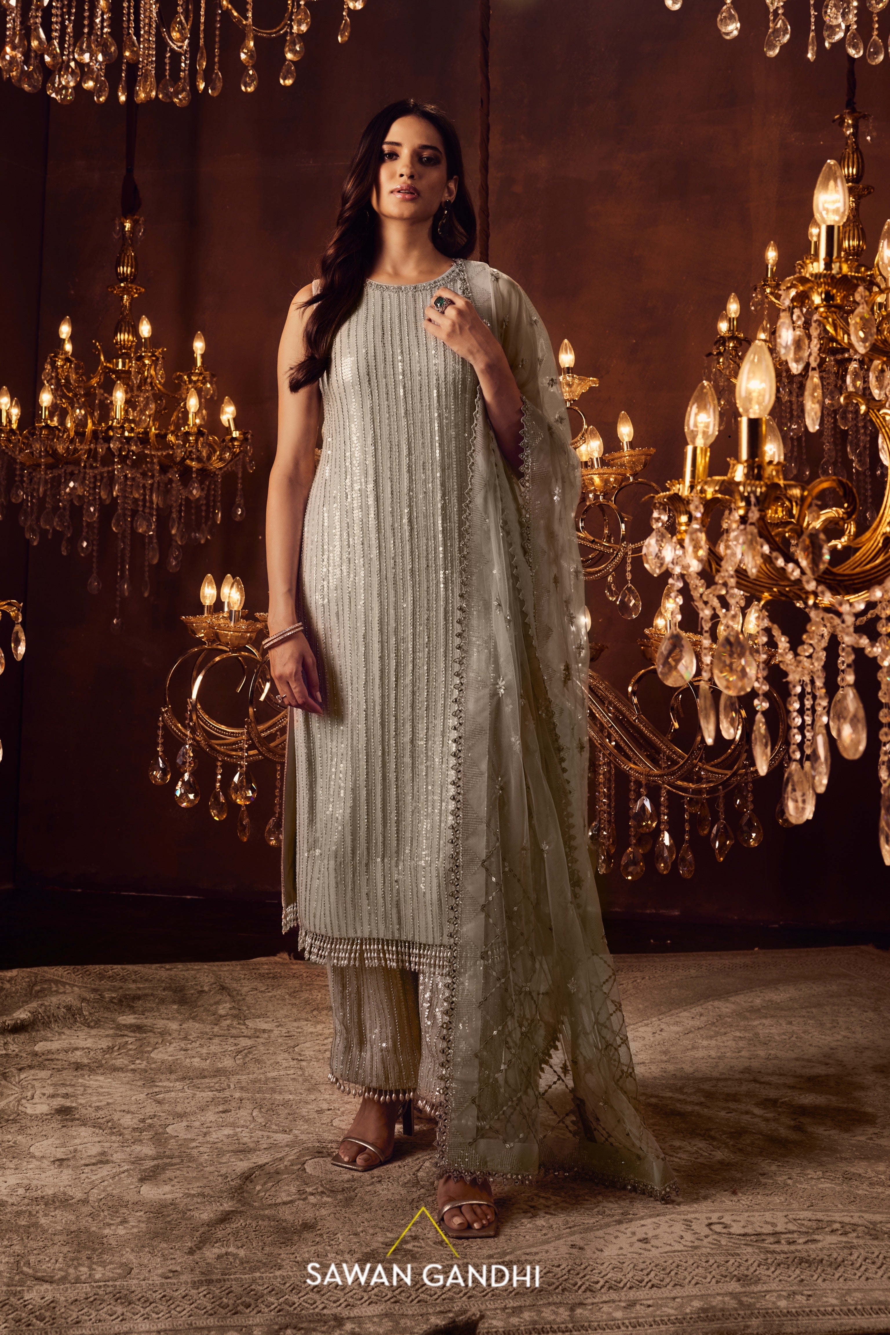 Steel grey sequins suit set