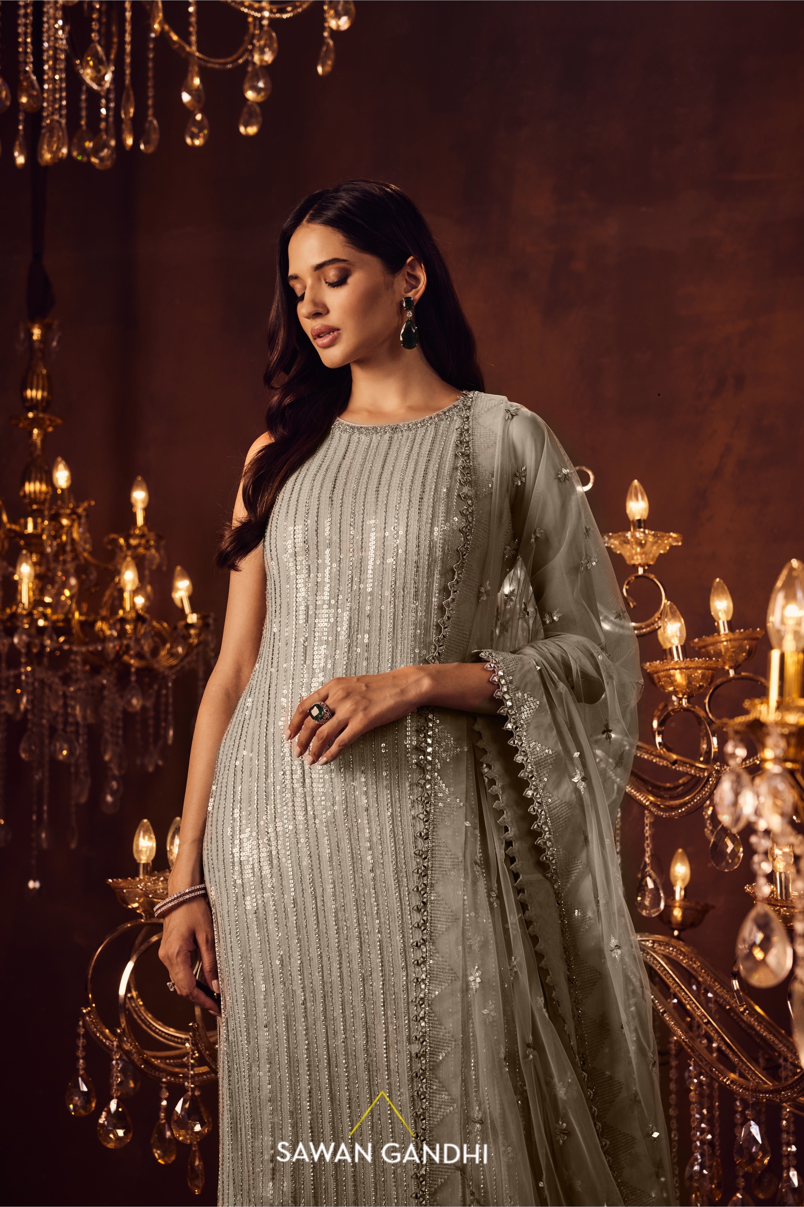 Steel grey sequins suit set