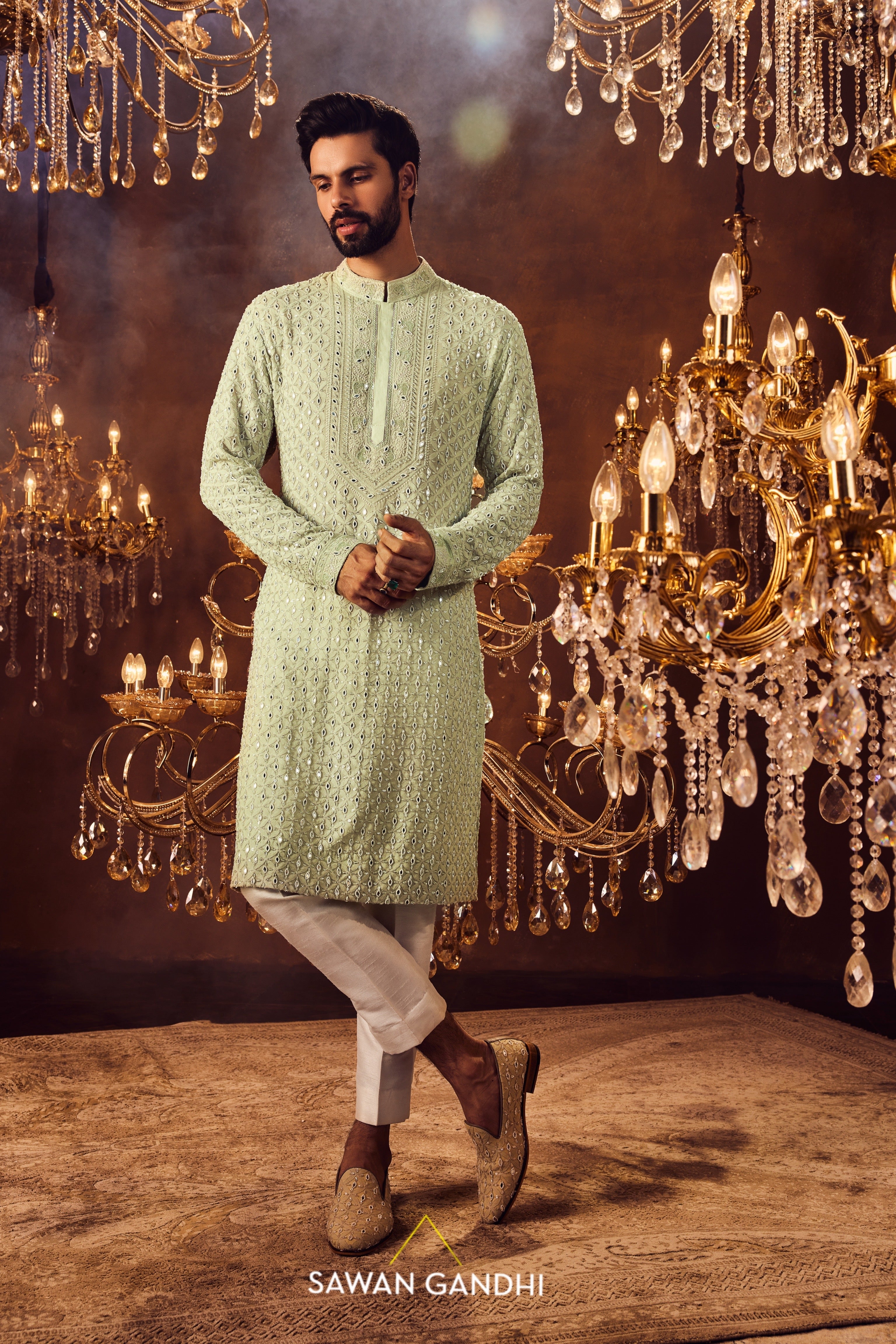Sage green chikankari kurta